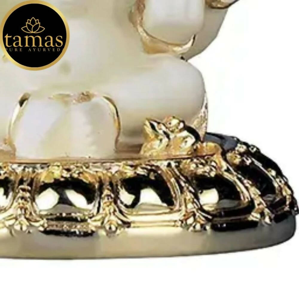 Tamas Gold-Polished Gaj Karna Ganesh Idol Off White & Gold Color