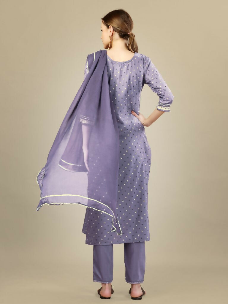 Jyoti Fashion Women's Lavender Silk Blend Embroidery & Sequence work Kurta with Trouser & Dupatta