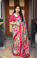 Rani Cotton Crepe Batik Print Saree with Unstitched Blouse - Hiral Fashion