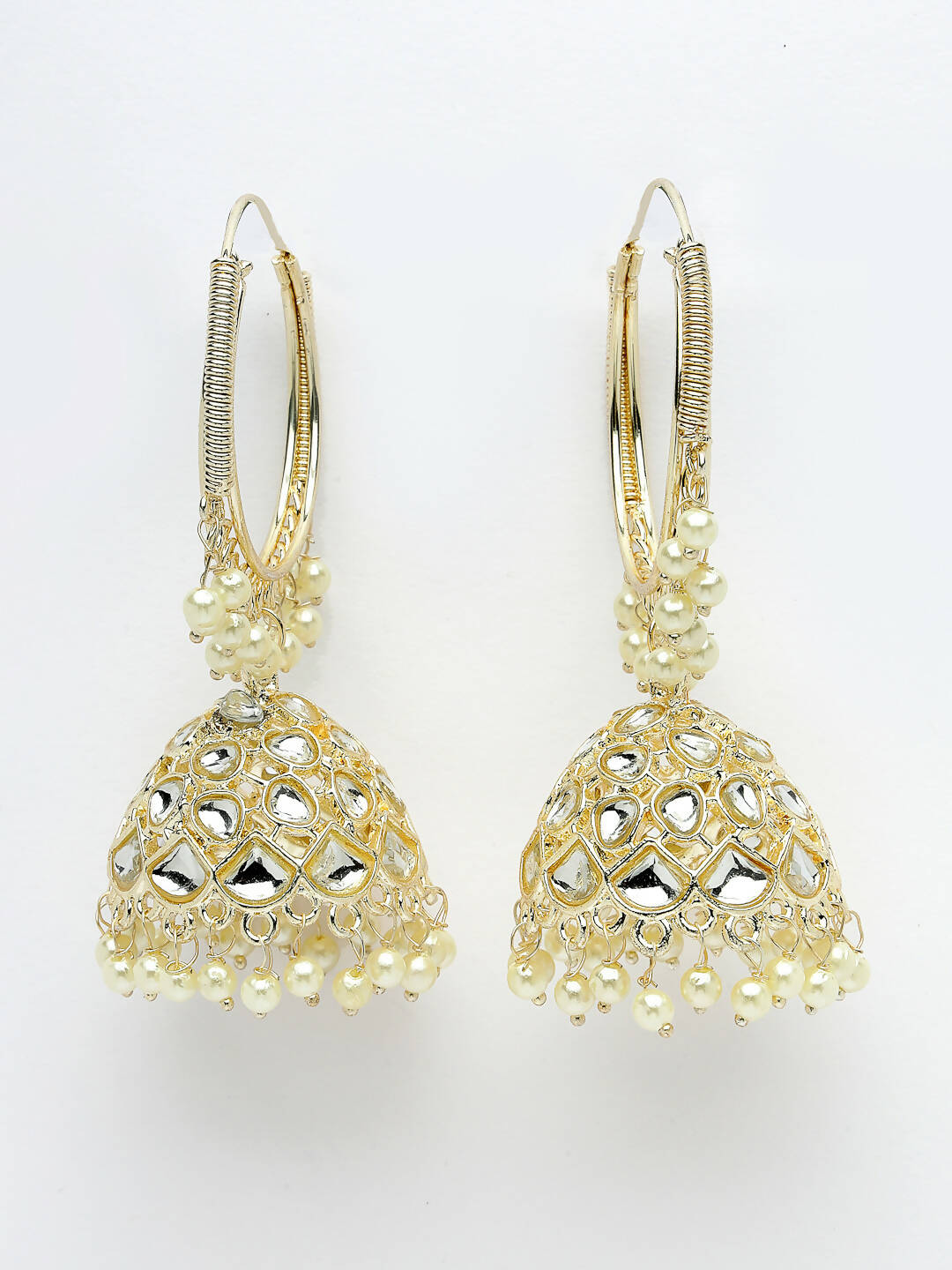 NVR Women Gold-Polished Handcrafted Kundan Jhumka Earrings