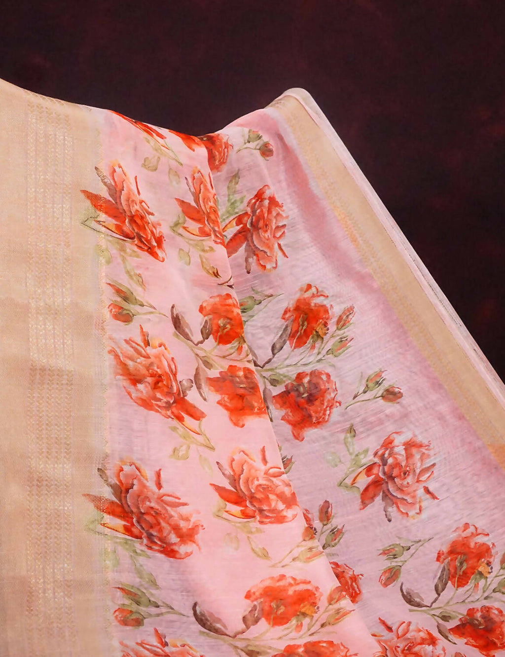 Shades Of Baby Peach With Floral Design Semi Chanderi Saree By Gayathri Reddy Designer Studio