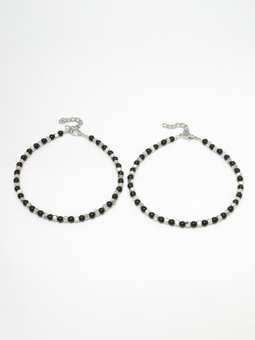 NVR Women's Evil Eye Black & Silver Anklets