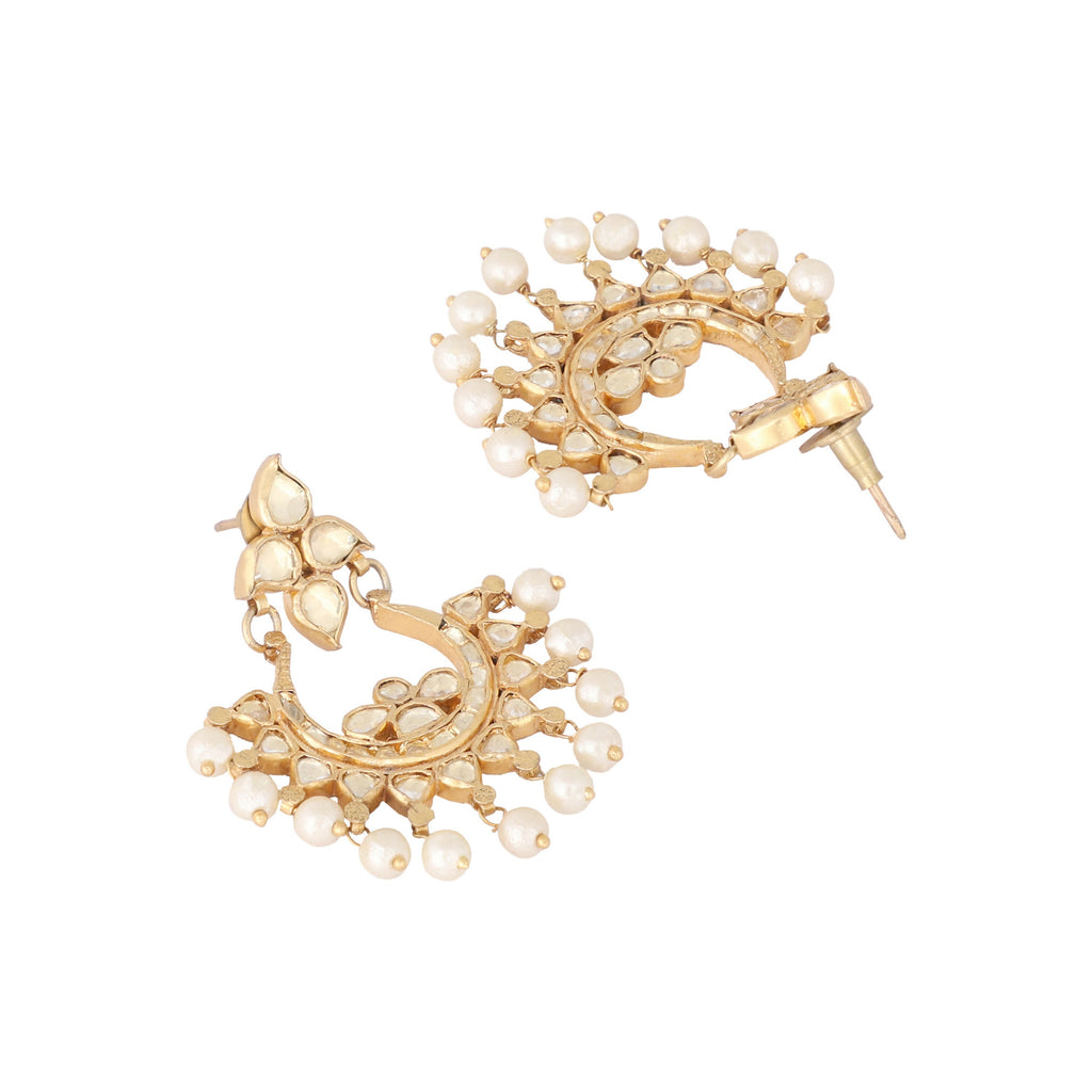 Nuyug 22K Gold Plated Kundan Chandbali Pearl Elegance Earrings