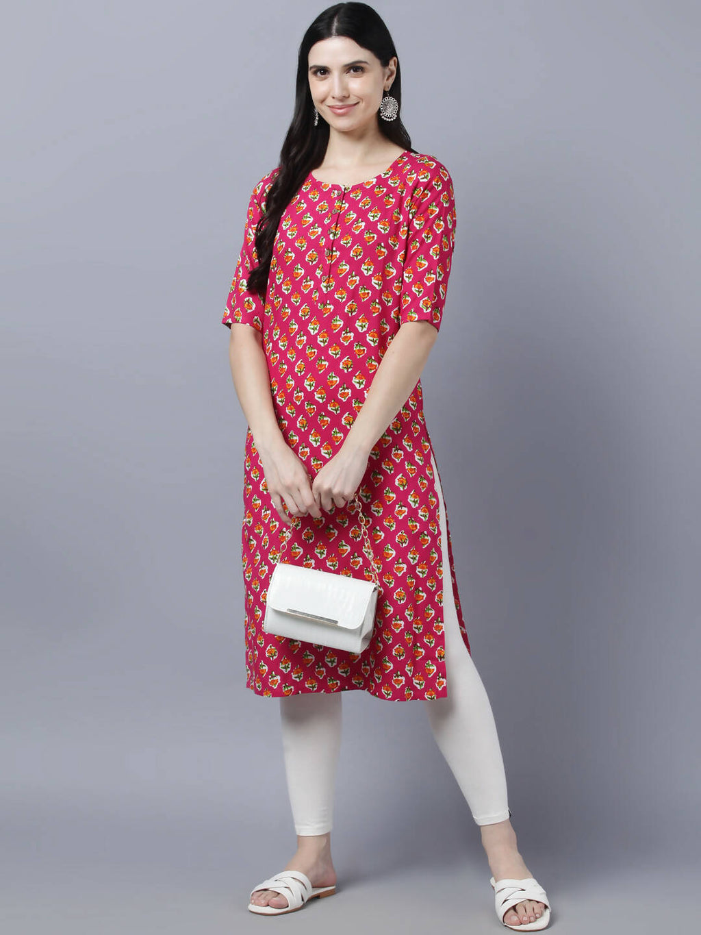 Myshka Women Pink Printed Straight Kurta