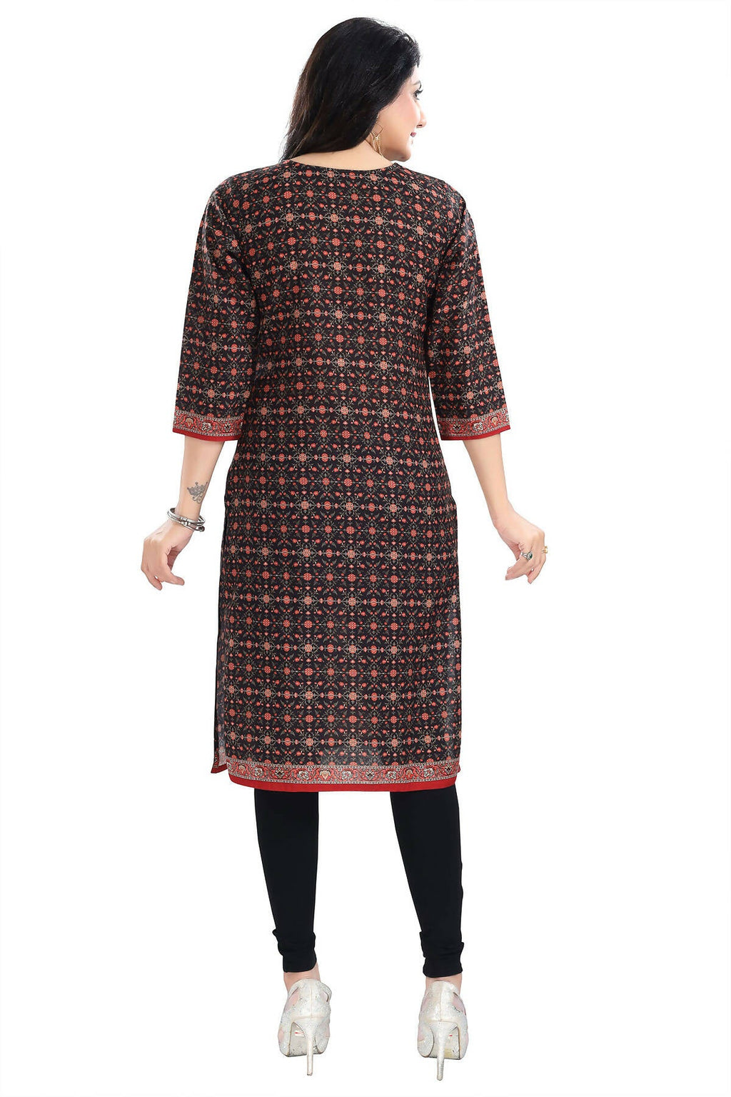 Snehal Creations Black Beauty Designer Digital Print Cotton Slub Fabric Long Kurti Tunic