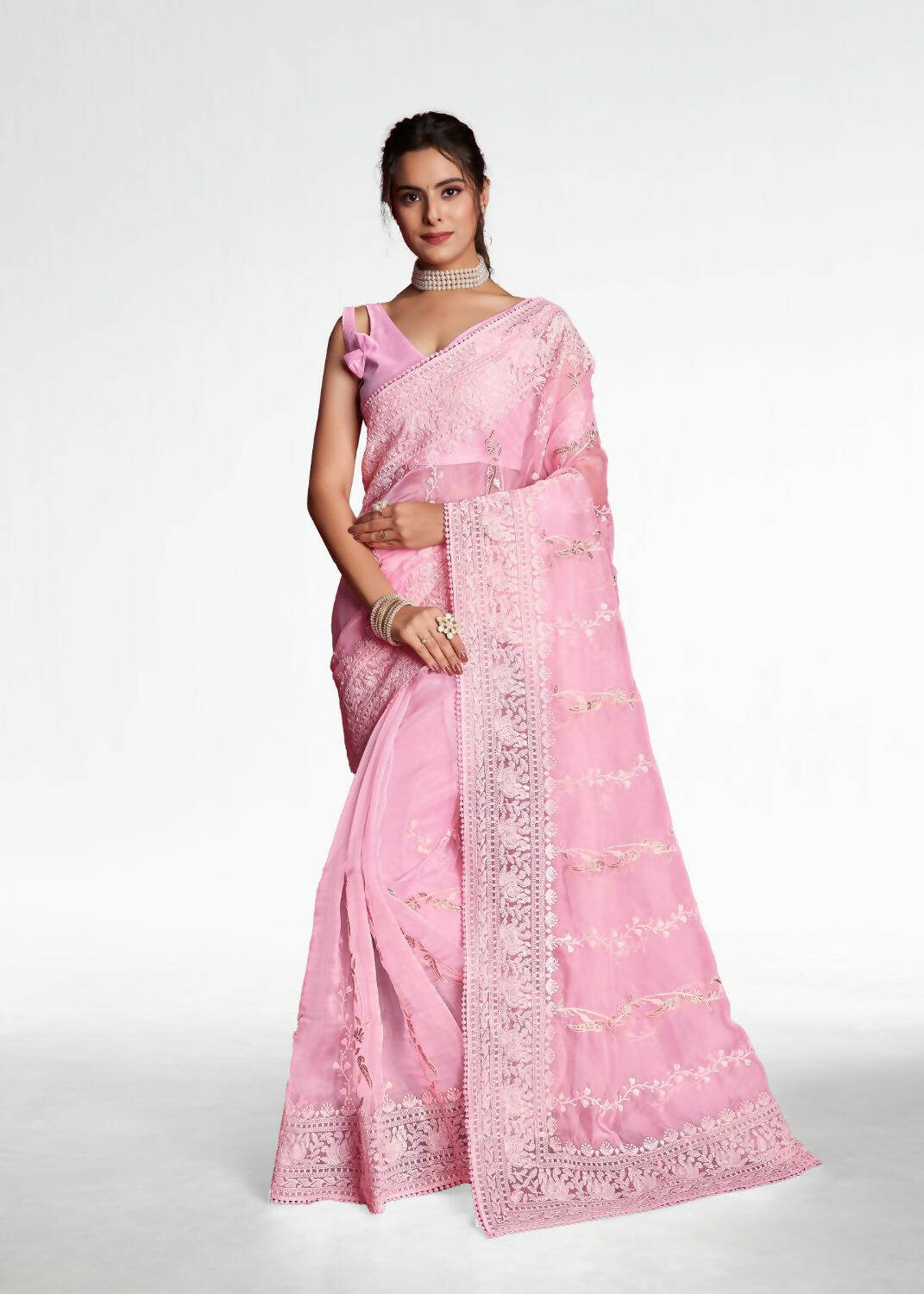 Vamsee Pink Organza Saree