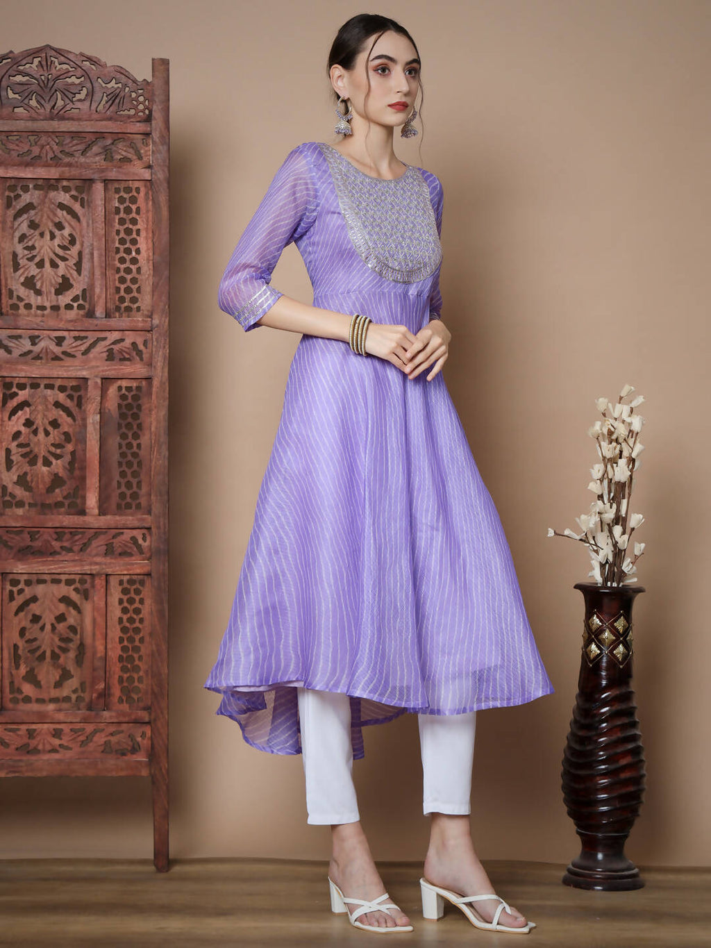 Myshka Women's Purple Anarkali Kurta & With Dupatta
