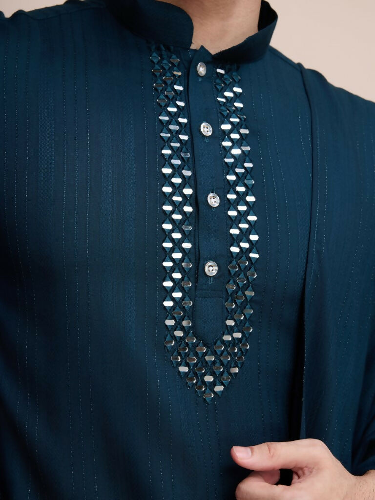 Vastranavya Traditional Festival Wear Viscose Thread & Sequence Embroidered Work Kurta Pant Set - Navy Blue