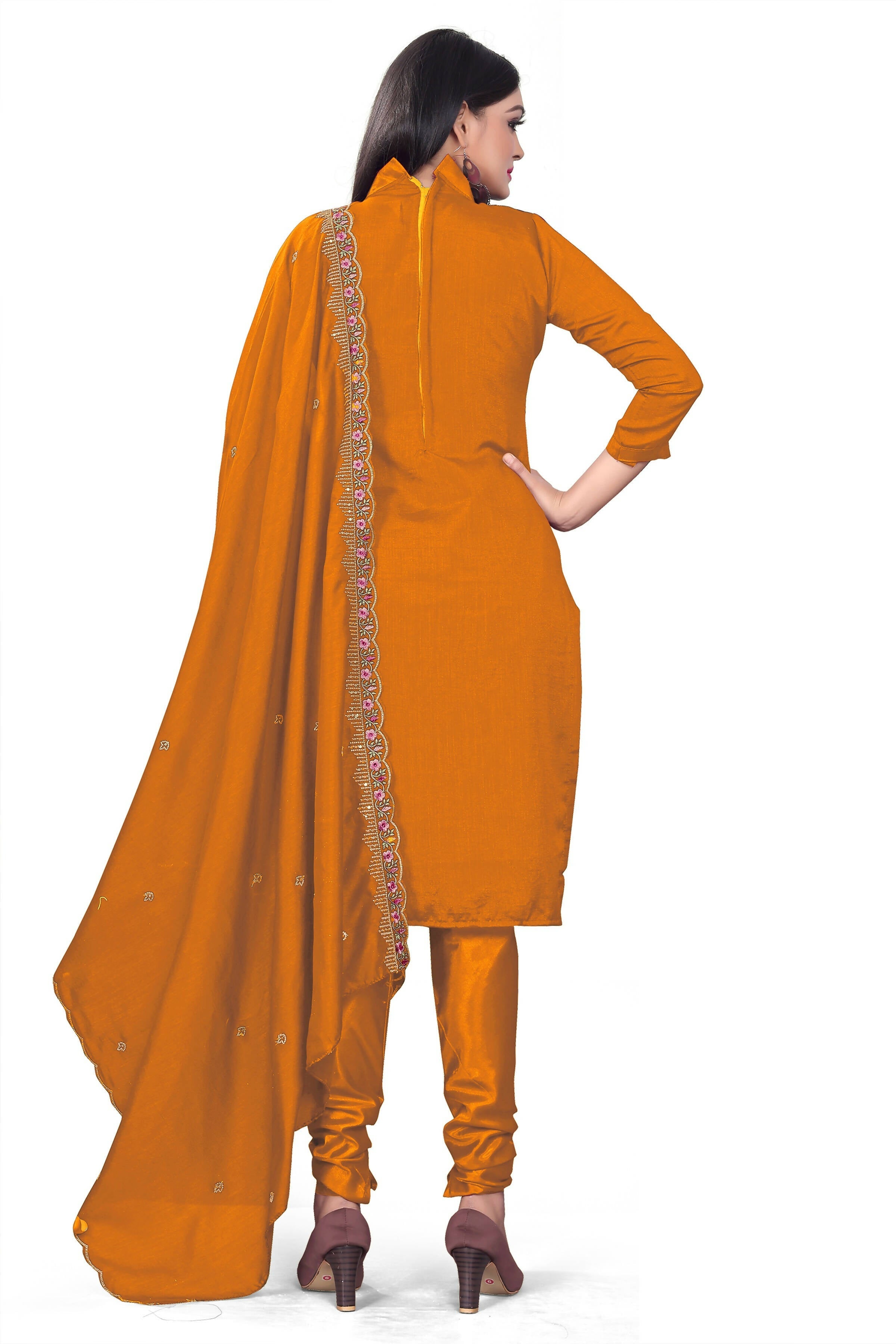 Mustard Silk Embroidered with Sequins work Unstitched Dress Material - Tanvi