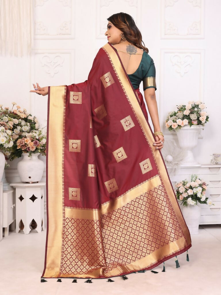Anaita Brown Soft Silk With Zari Weaving Borders Saree With Blouse