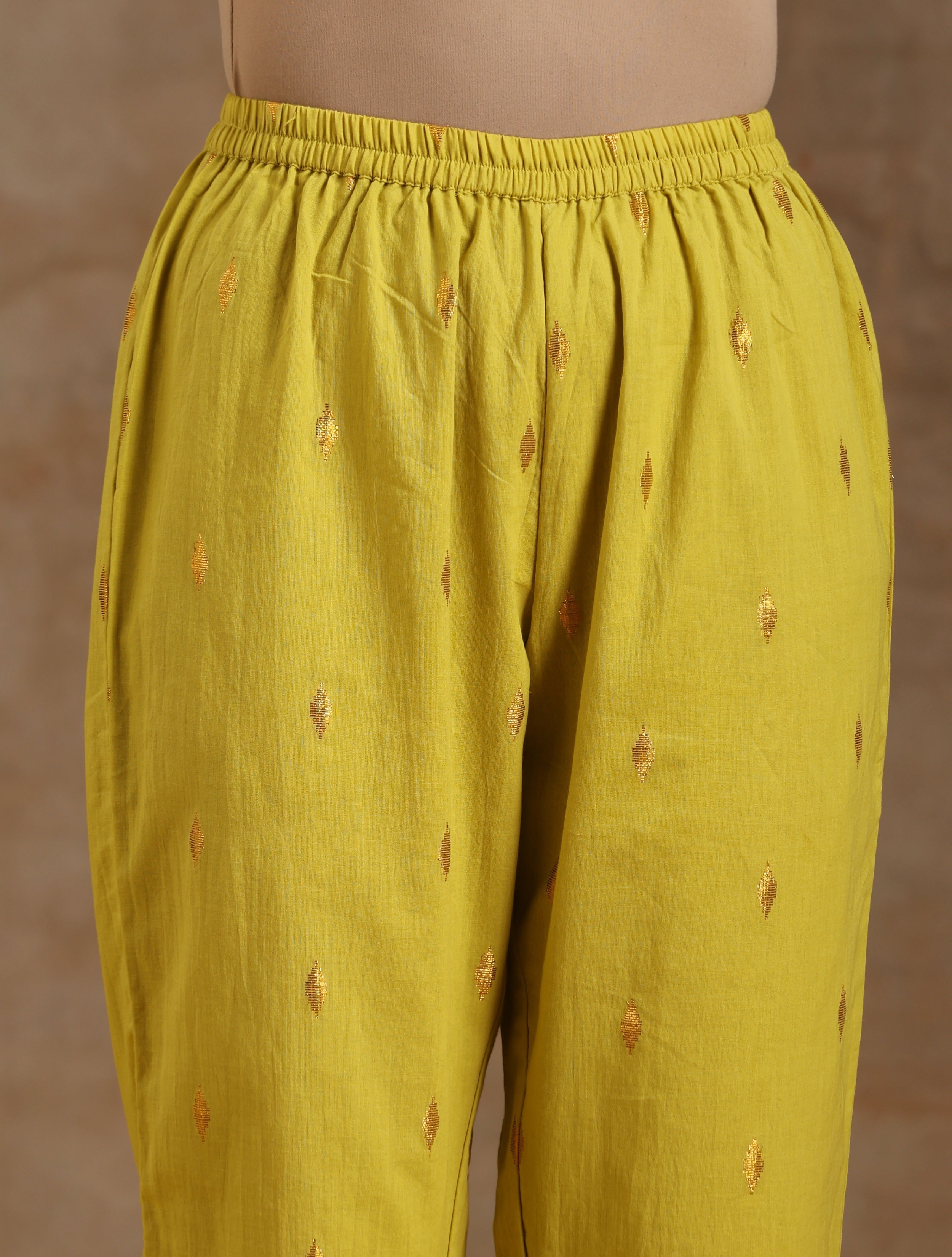 trueBrowns Lime Gold Cotton Handkerchief Kurta Set