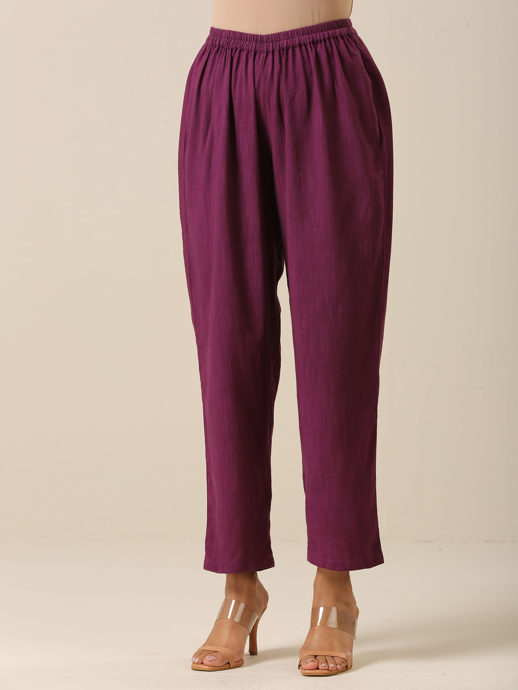 trueBrowns Plum Purple Slub Texture High Low Kaftan Pant Set