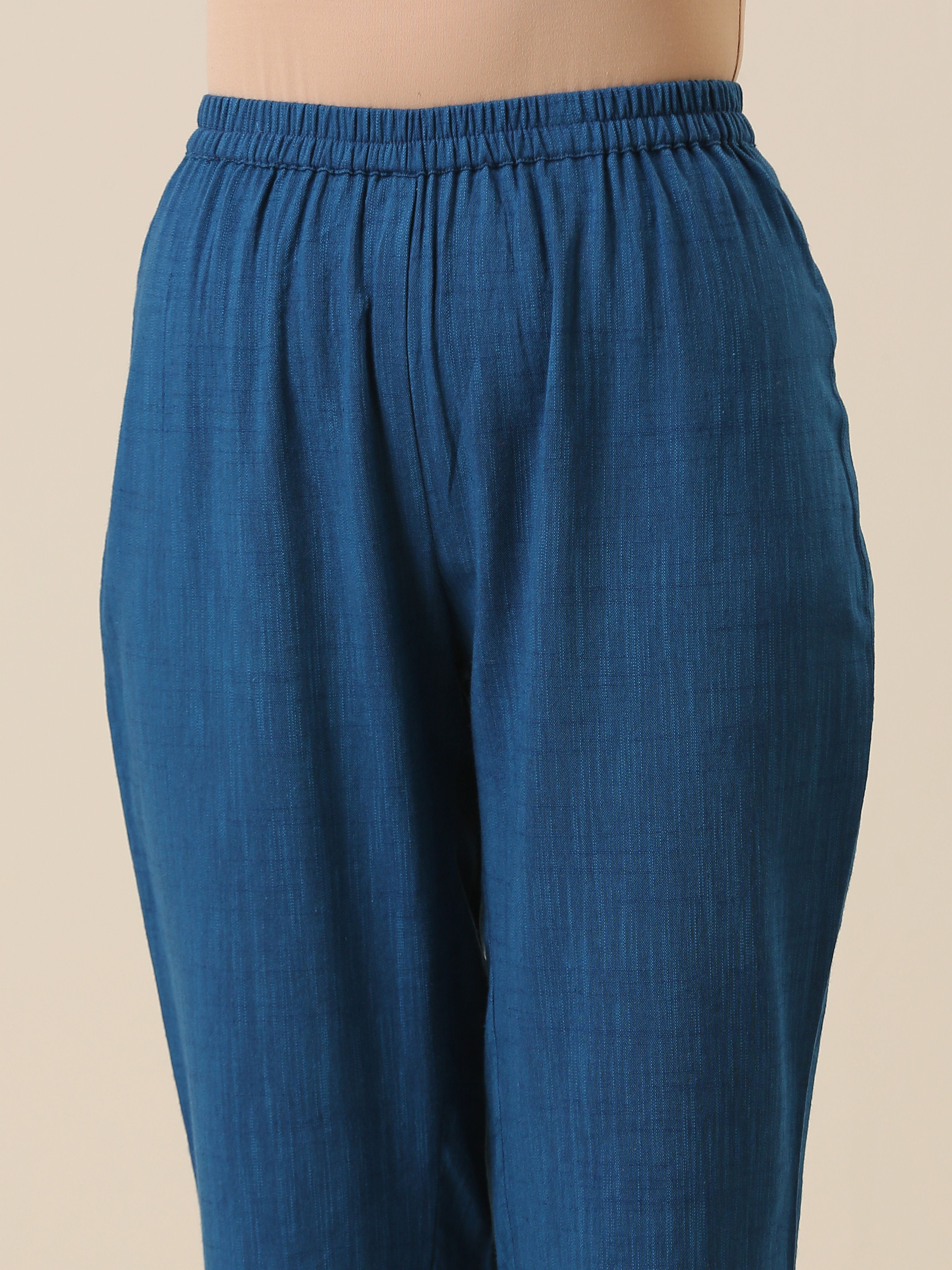 trueBrowns Classic Blue Slub Texture Relax Fit Co-Ord Set