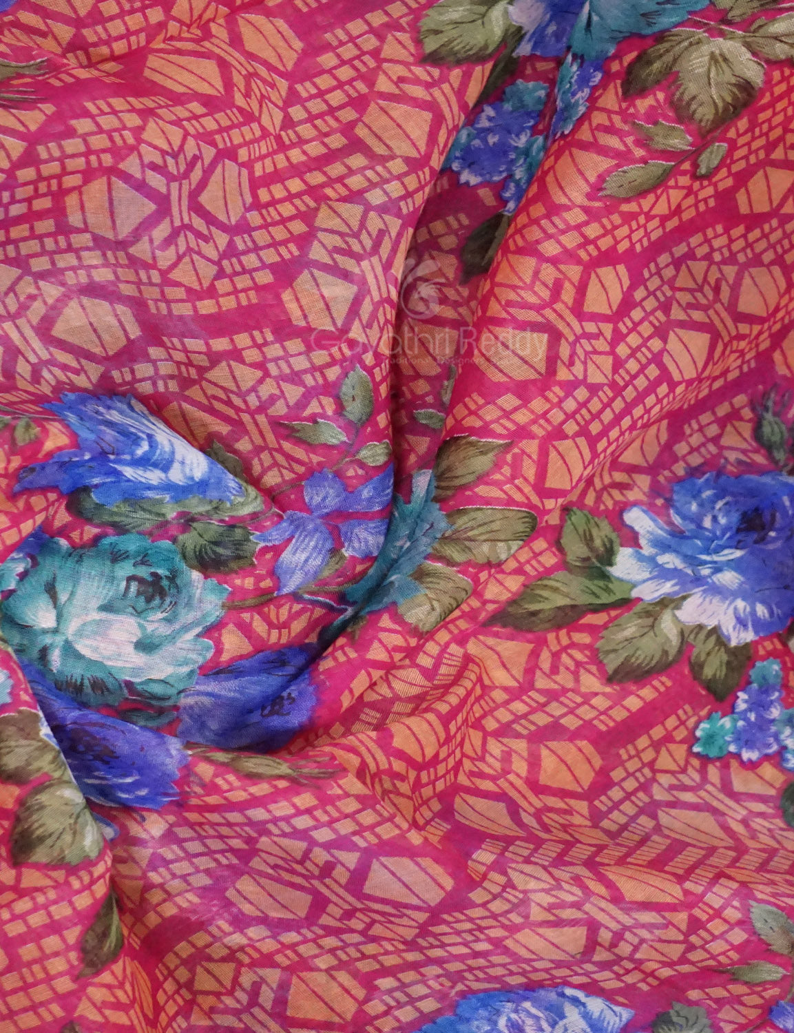 Shades of Hot Pink Colour Floral Design Semi Chanderi Saree By Gayathri Reddy Designer Studio