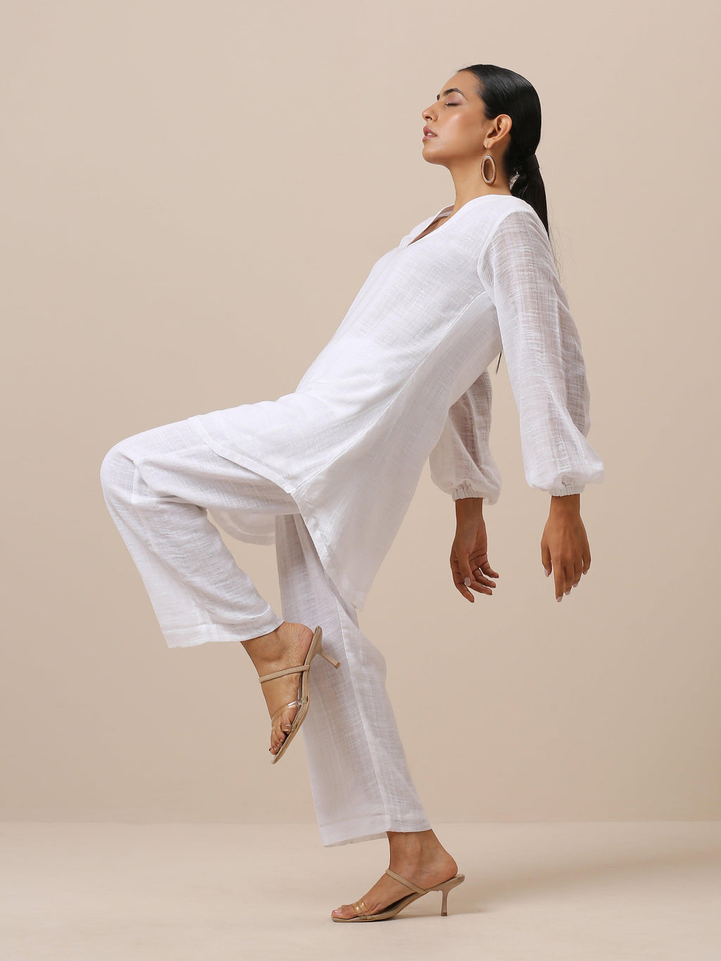 trueBrowns Gauze White Short Co-Ord Set