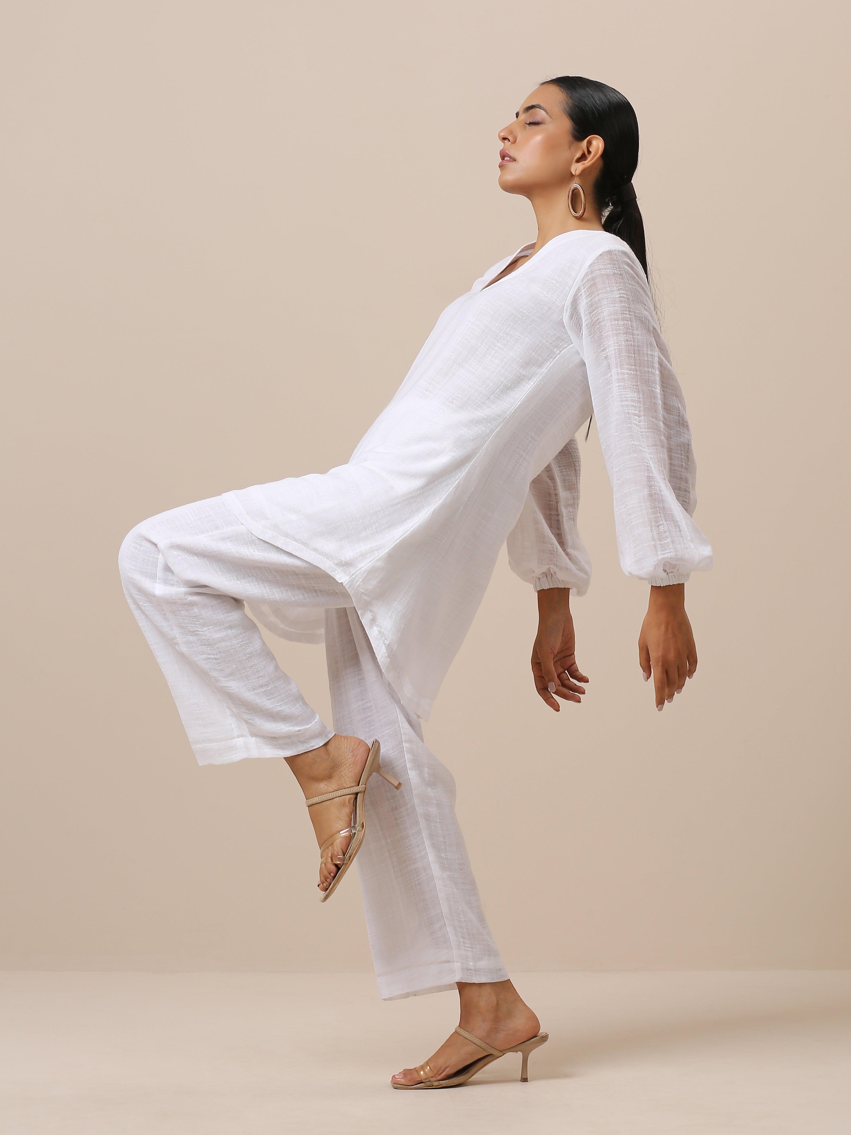 trueBrowns Gauze White Short Co-Ord Set