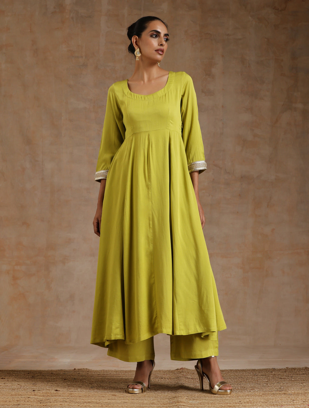 trueBrowns Lime Modal Satin Anarkali Set