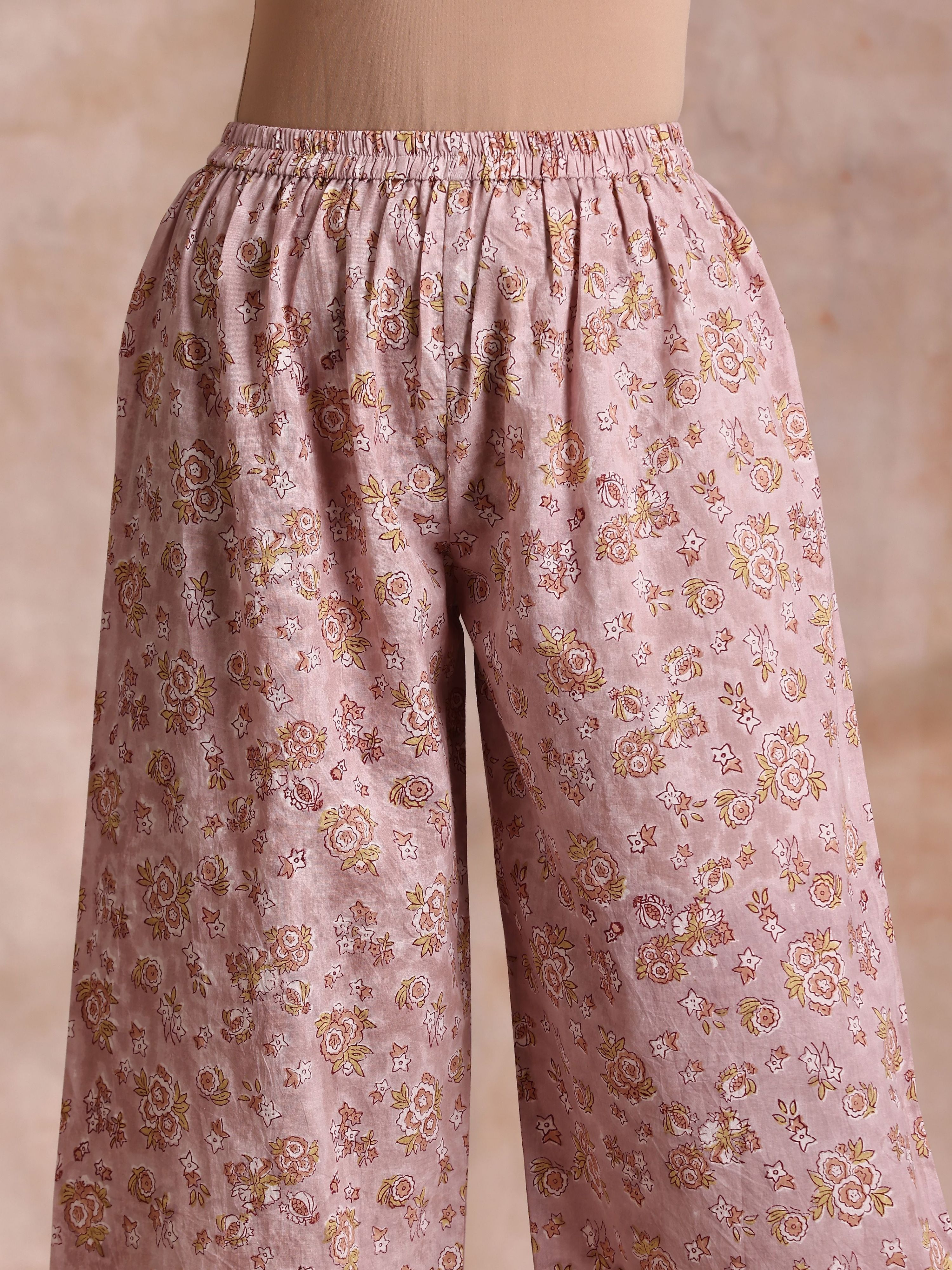 trueBrowns Grey Overall Floral Block Print Cotton High-Low Co-Ord Set