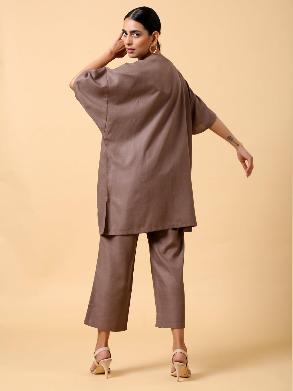 trueBrowns Cotton Linen Burnt Brown Boxy Fit Co-Ord Set