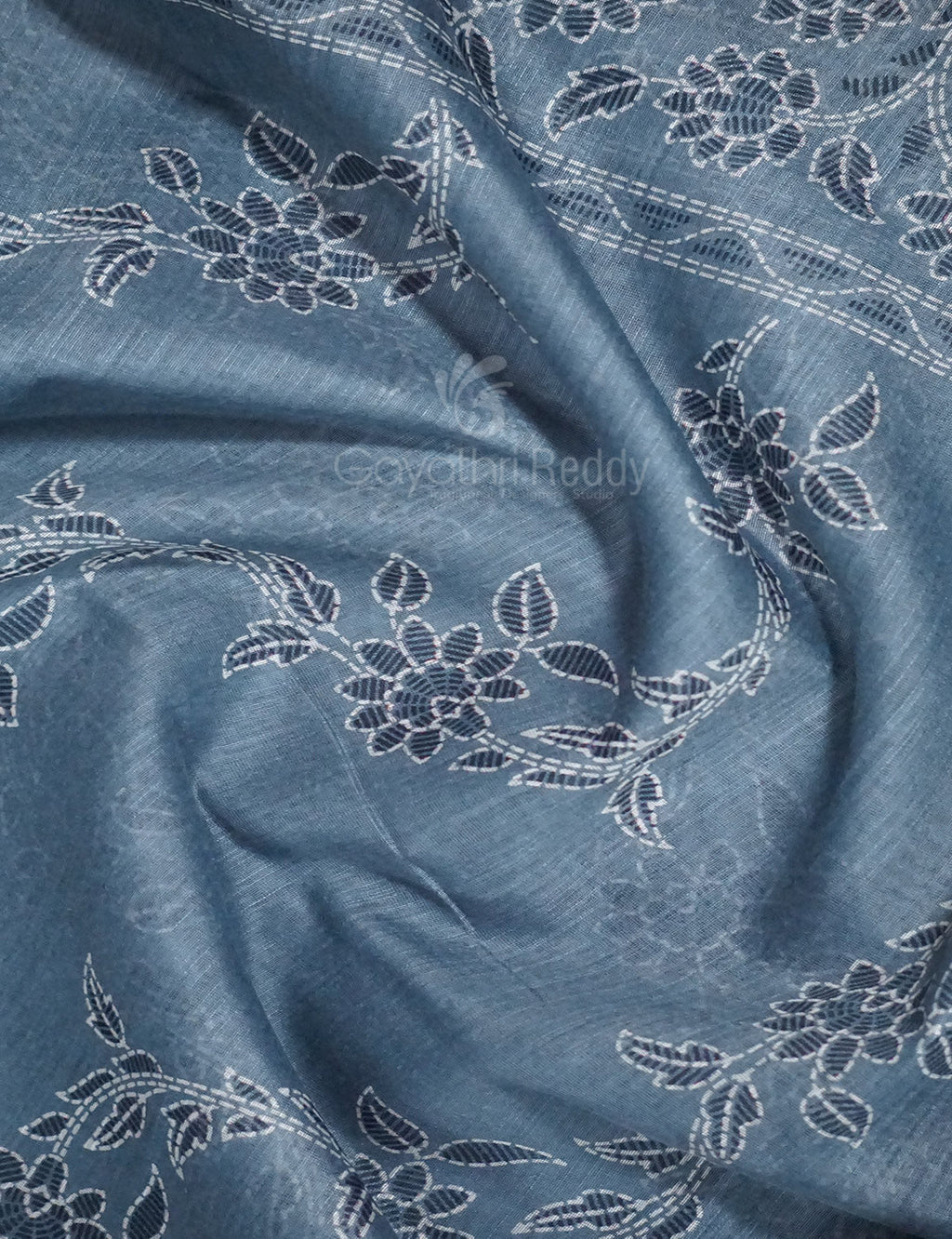 Shades of Light Ash Grey Colour Floral Print Semi Chanderi Saree By Gayathri Reddy Designer Studio