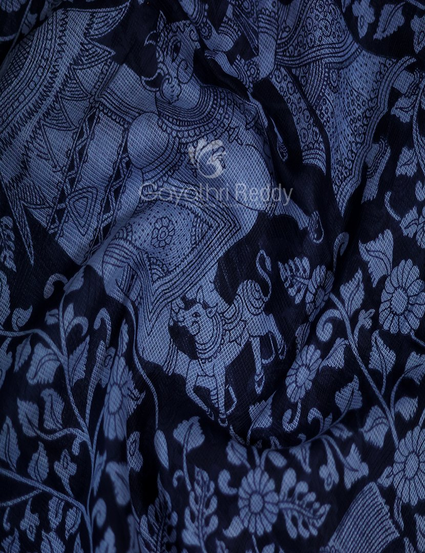 Shades of Black And Grey With Kalamkari Print Munga Cotton Saree By Gayathri Reddy Designer Studio