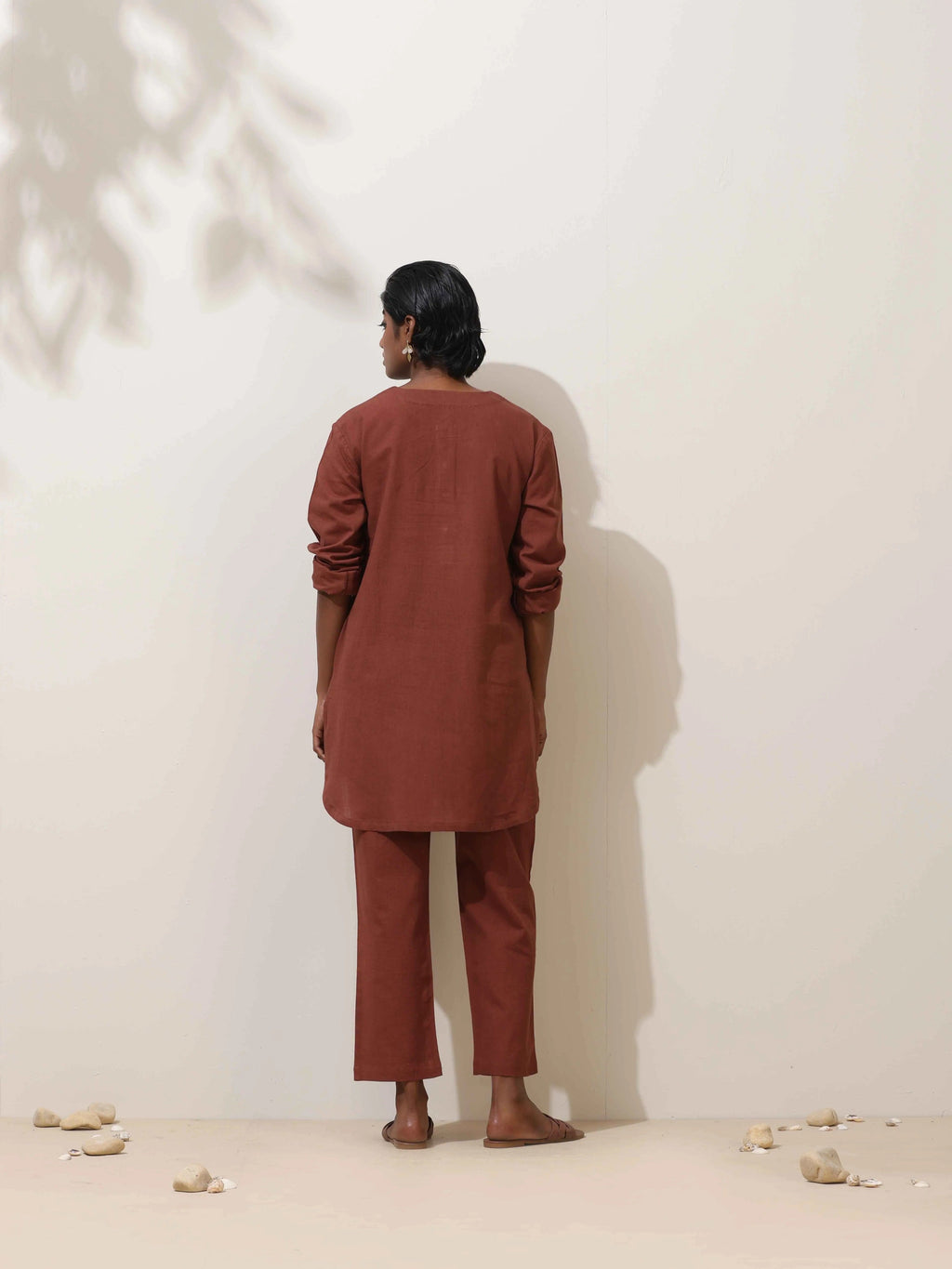 trueBrowns Brown Cotton Linen Kurta Co-Ord Set