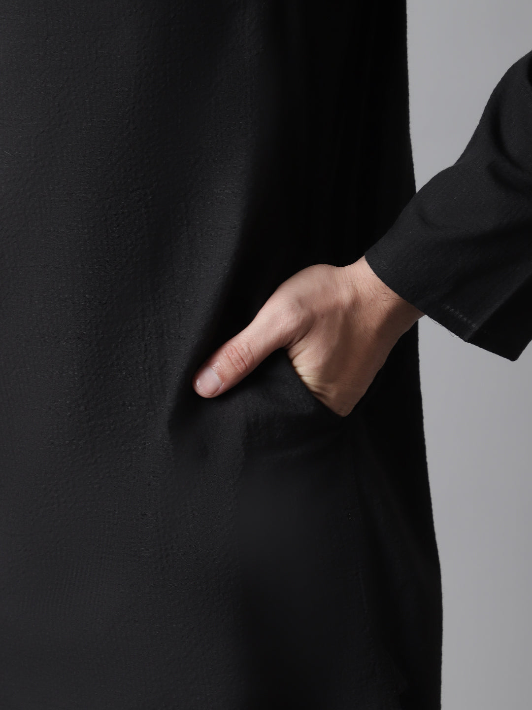 Even Apparels Black Pure Cotton Kurta With Band Collar