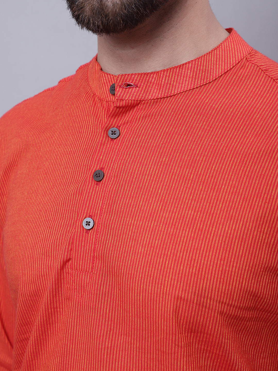 Even Apparels Orange Pure Cotton Short Kurta With Band Collar