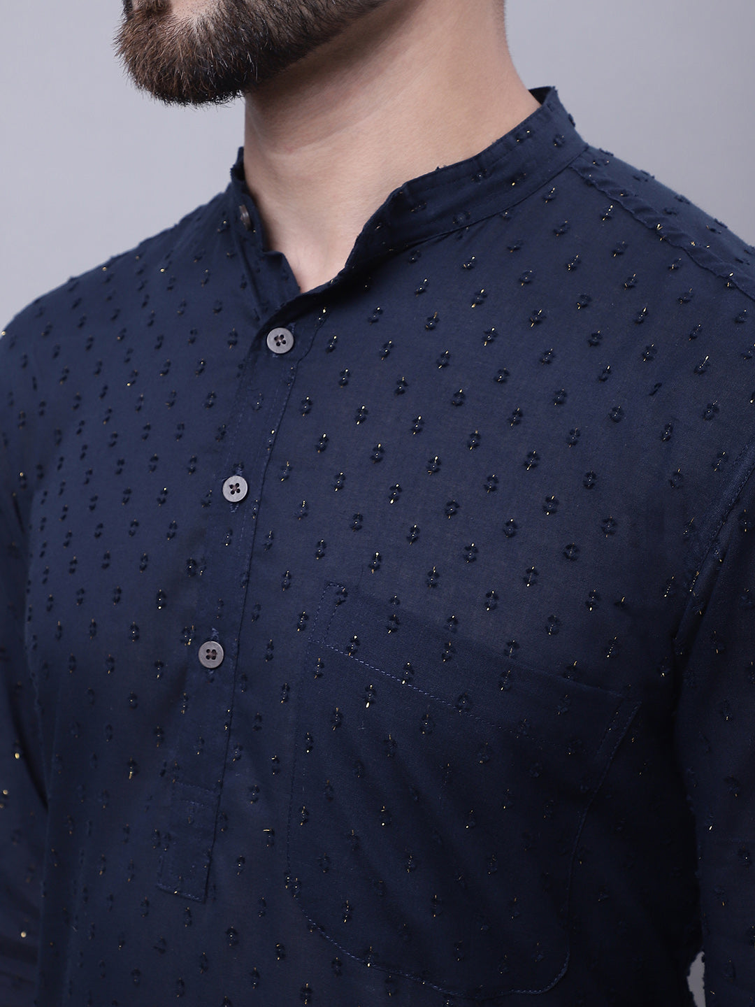 Even Apparels Blue Pure Cotton Kurta With Band Collar