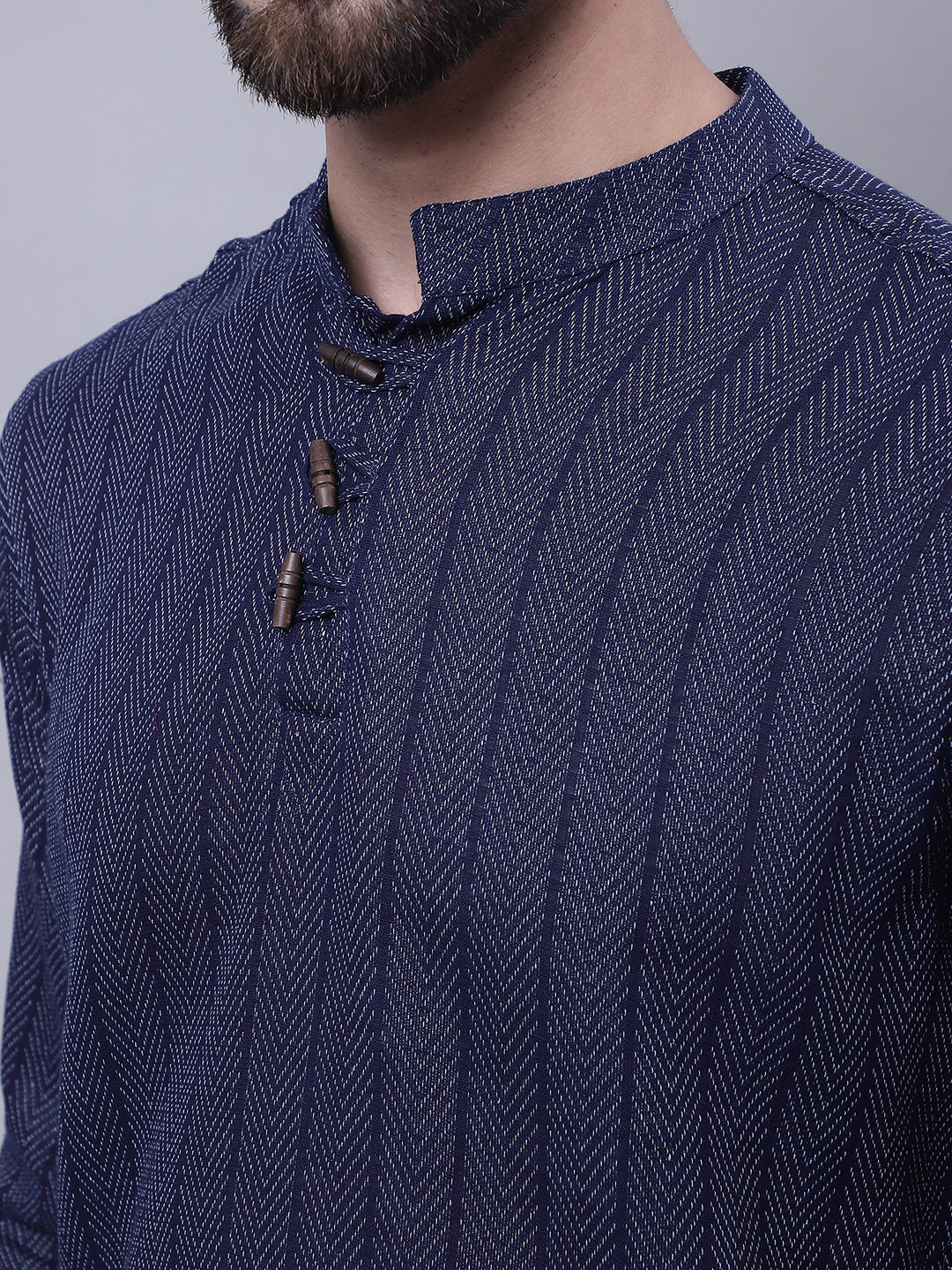 Indian Clothing Even Apparels Blue Pure Cotton Short Kurta With Band Collar