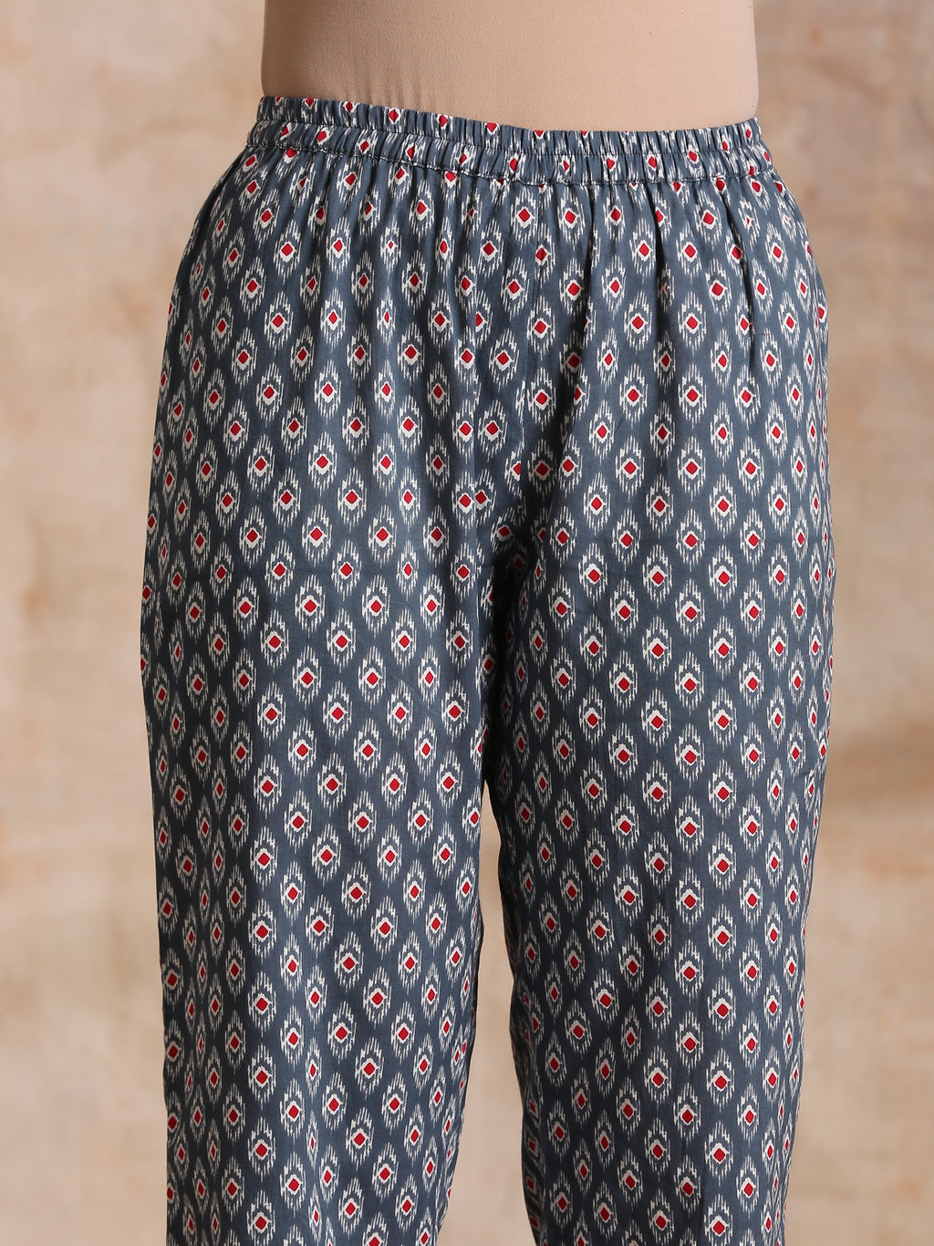 trueBrowns Steel Grey Ikat Print Cotton Gathers Co-Ord Set