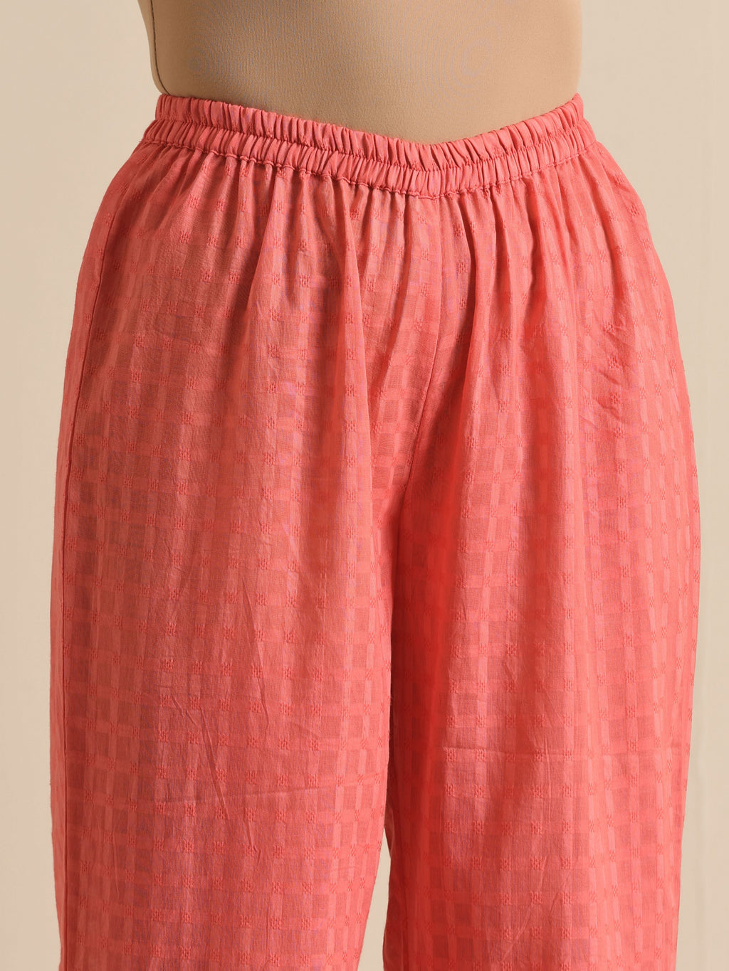 trueBrowns Bright Pink Dobby Angrakha Kurta Pant Set