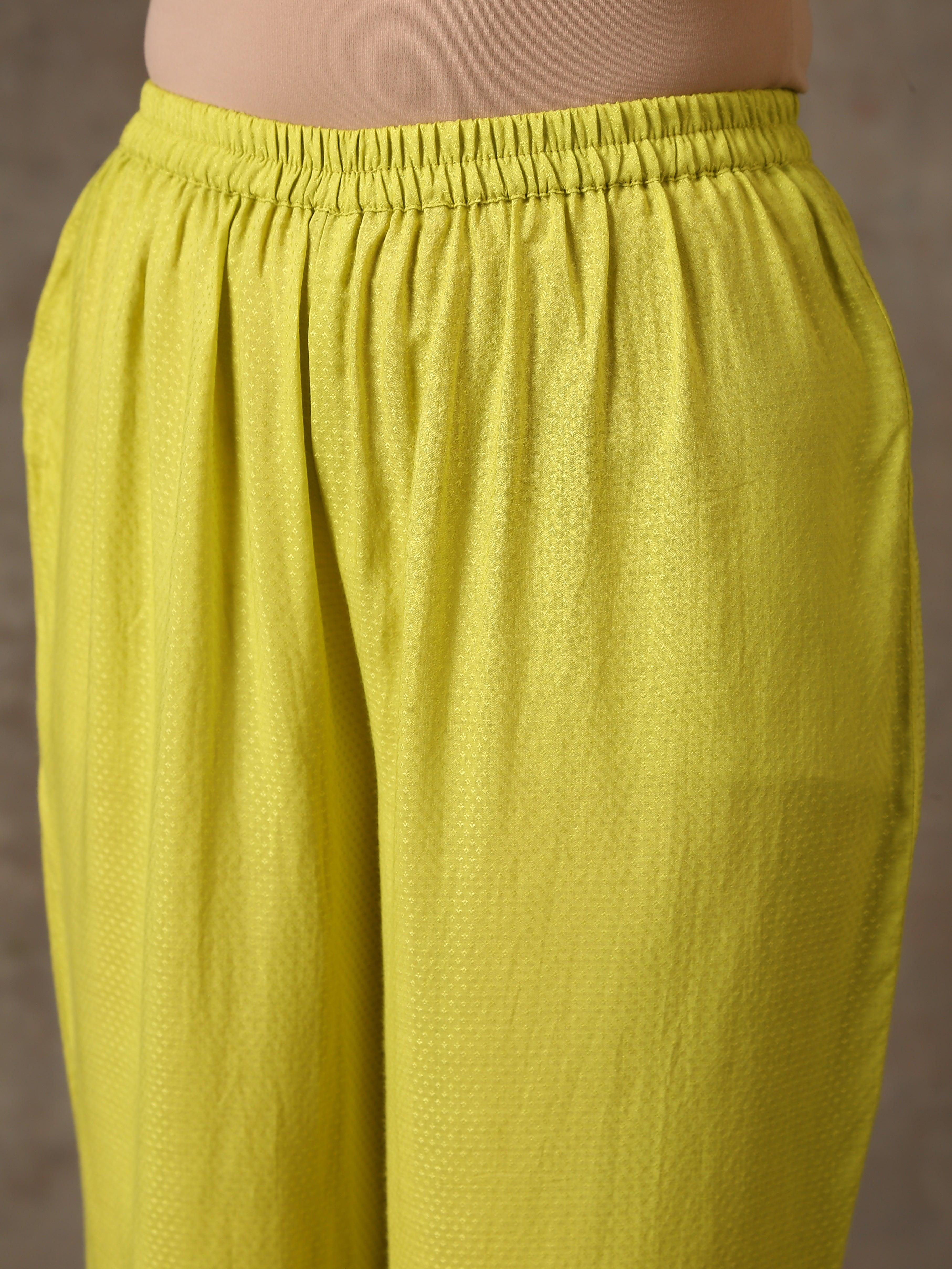 trueBrowns The Penelope - Lime Green Solid Textured Co-Ord Set