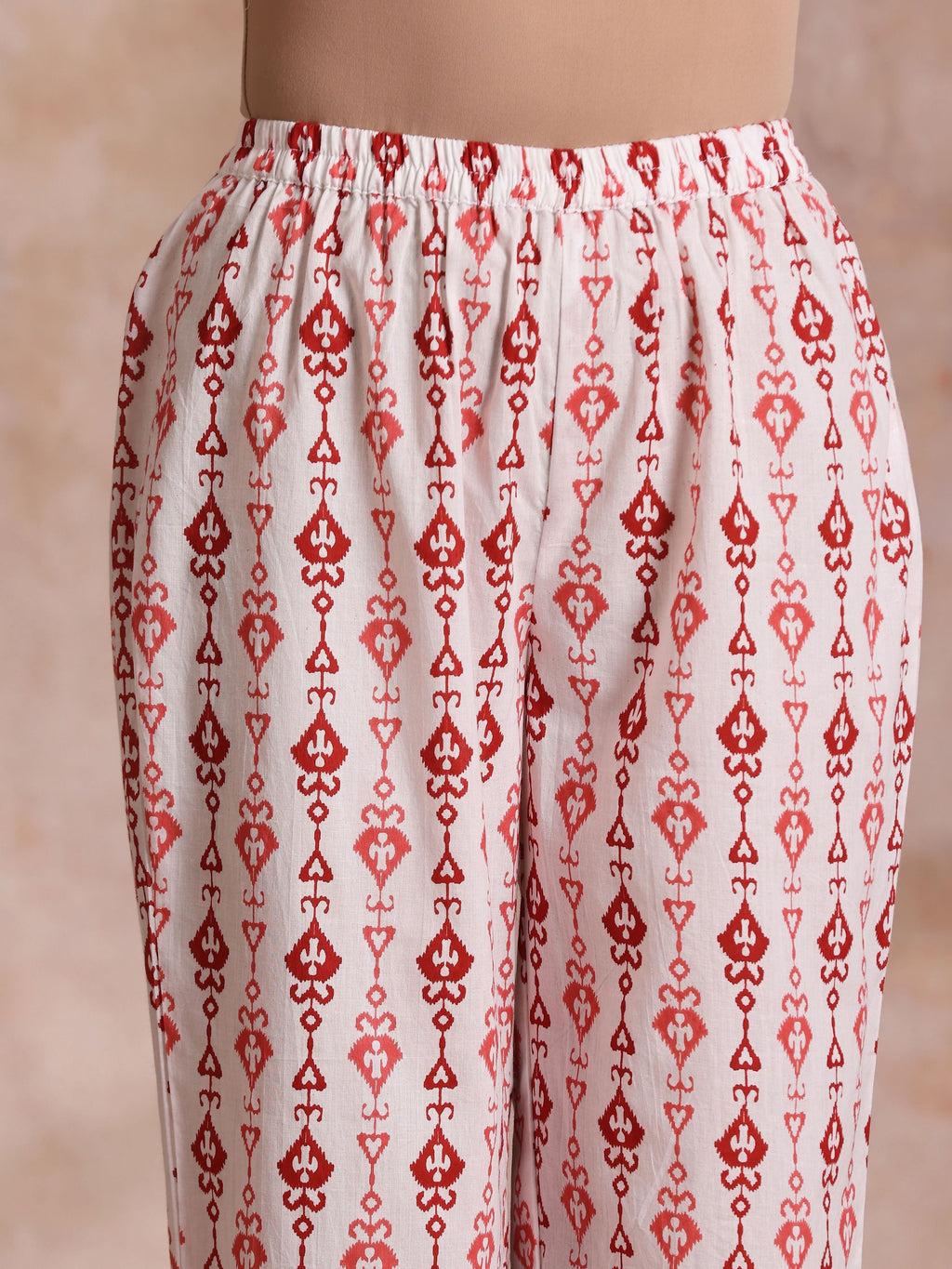 trueBrowns Red On Red Ikat Print Cotton Kurta Pant Set