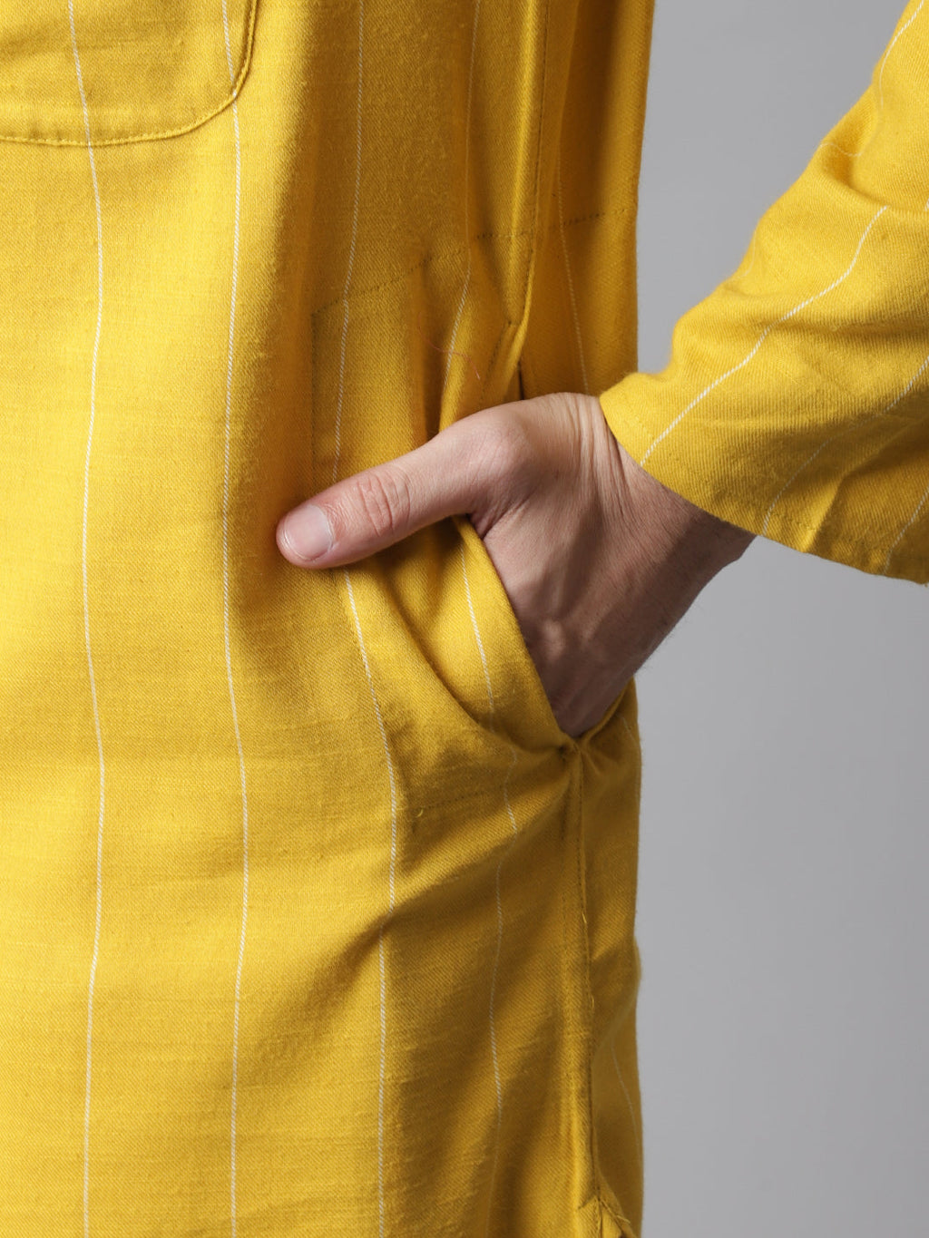 Even Apparels Yellow Pure Cotton Kurta With Band Collar