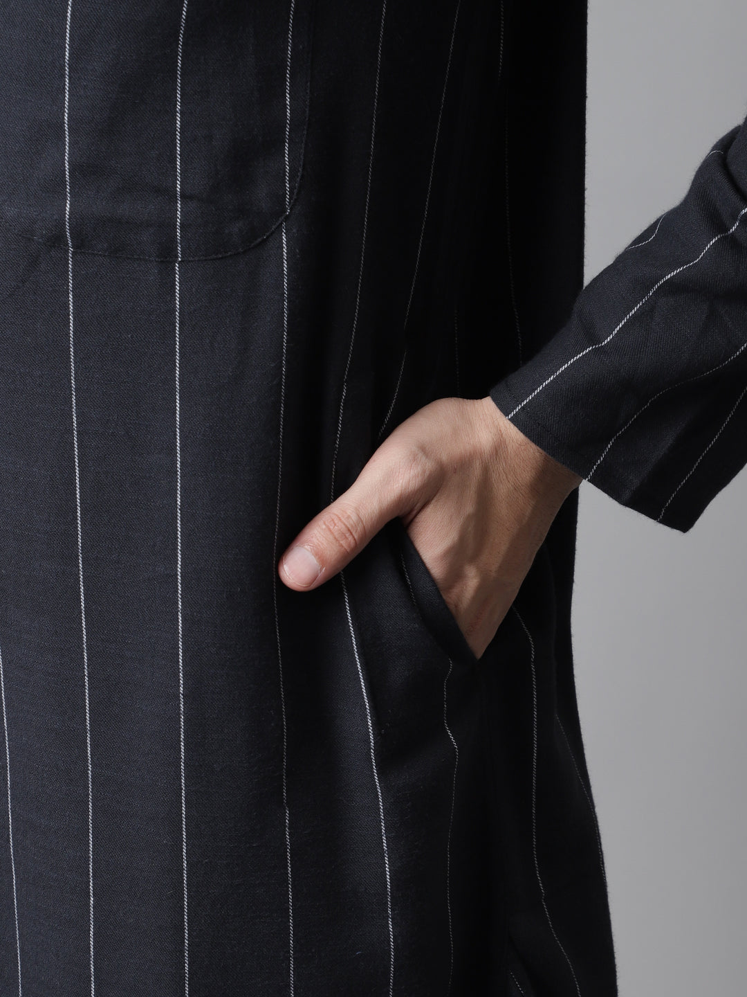 Even Apparels Black Pure Cotton Kurta With Band Collar