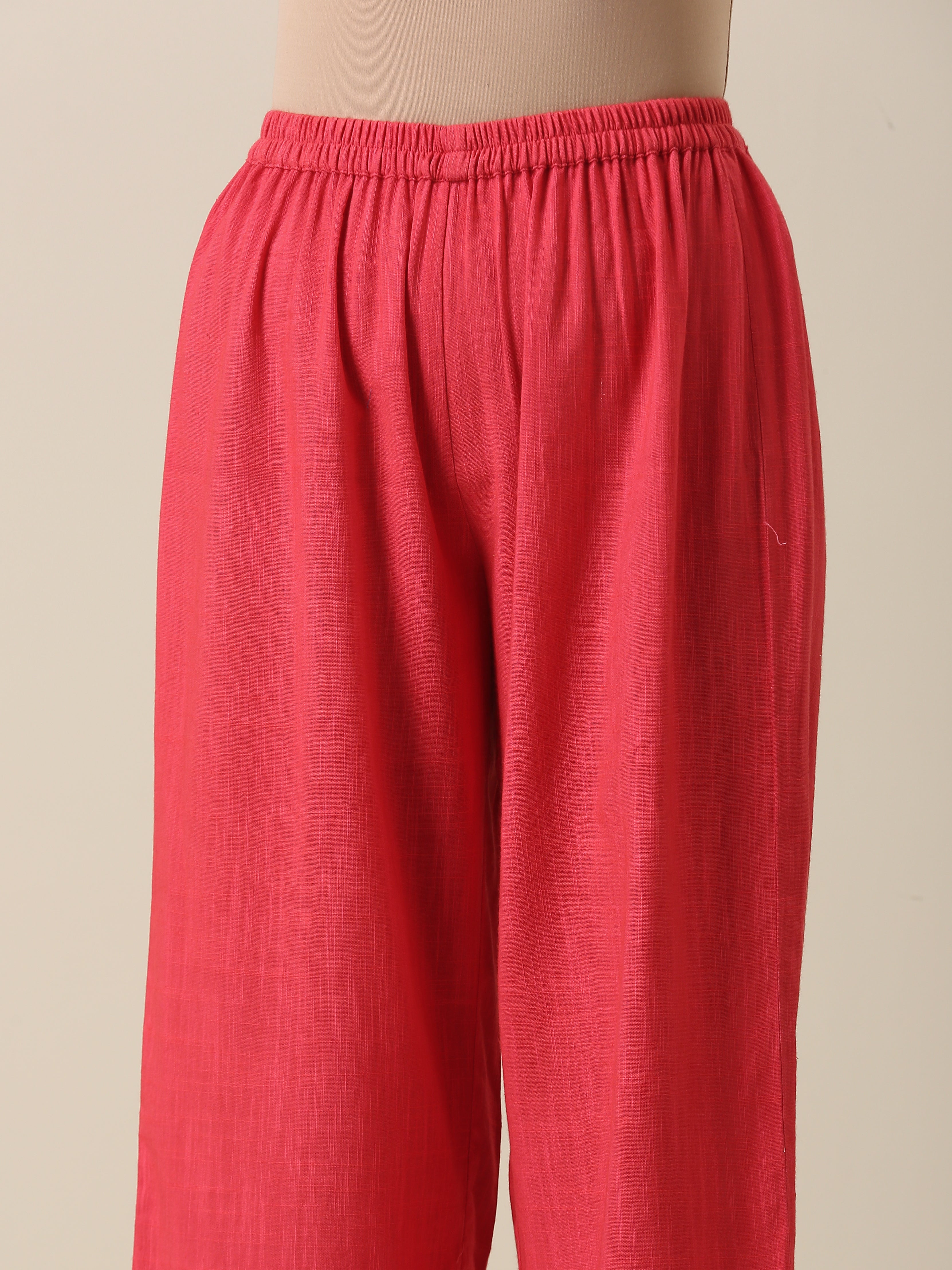 trueBrowns Bright Pink Slub Texture Angrakha Pant Set