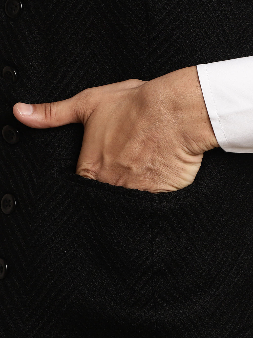 Even Apparels Men's Black Wool Waistcoat with Notched Lapel