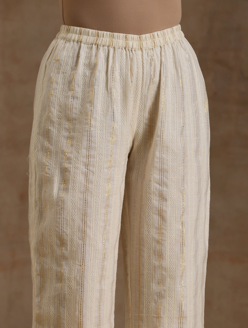 trueBrowns Ivory Gold Cotton Kalidar Kurta Set