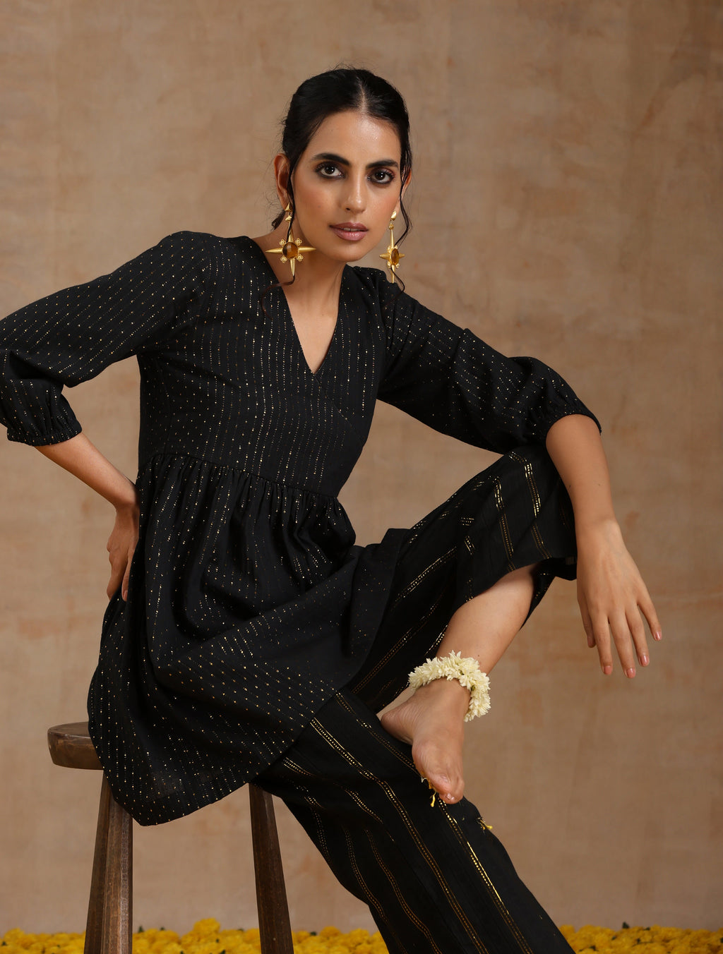 trueBrowns Black Gold Cotton Overlap Co-Ord Set