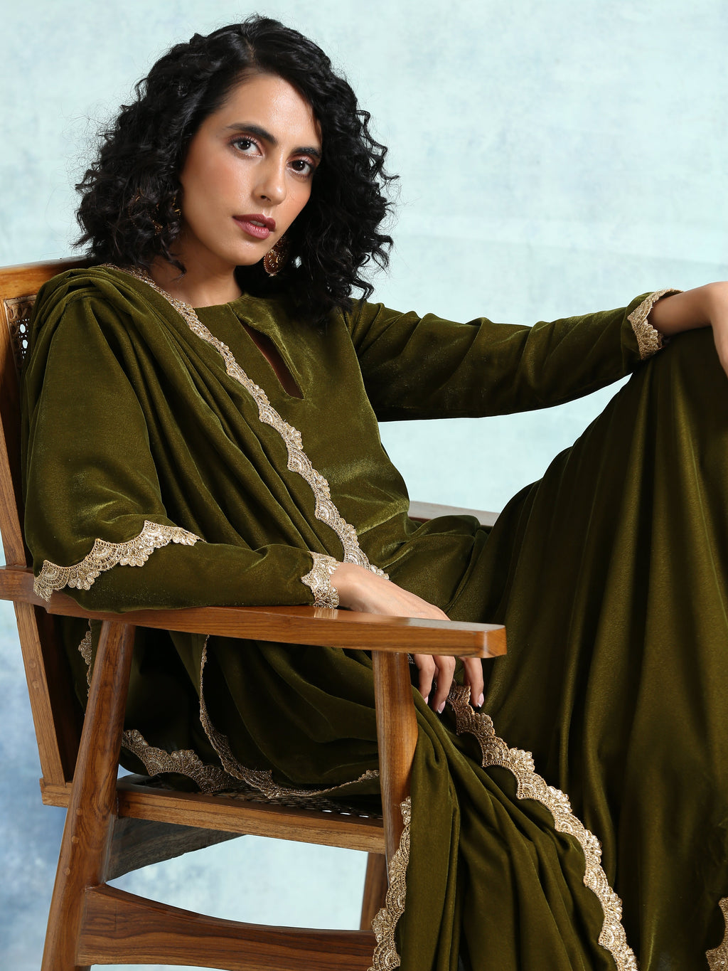 trueBrowns Mehandi Velvet Anarkali Kurta