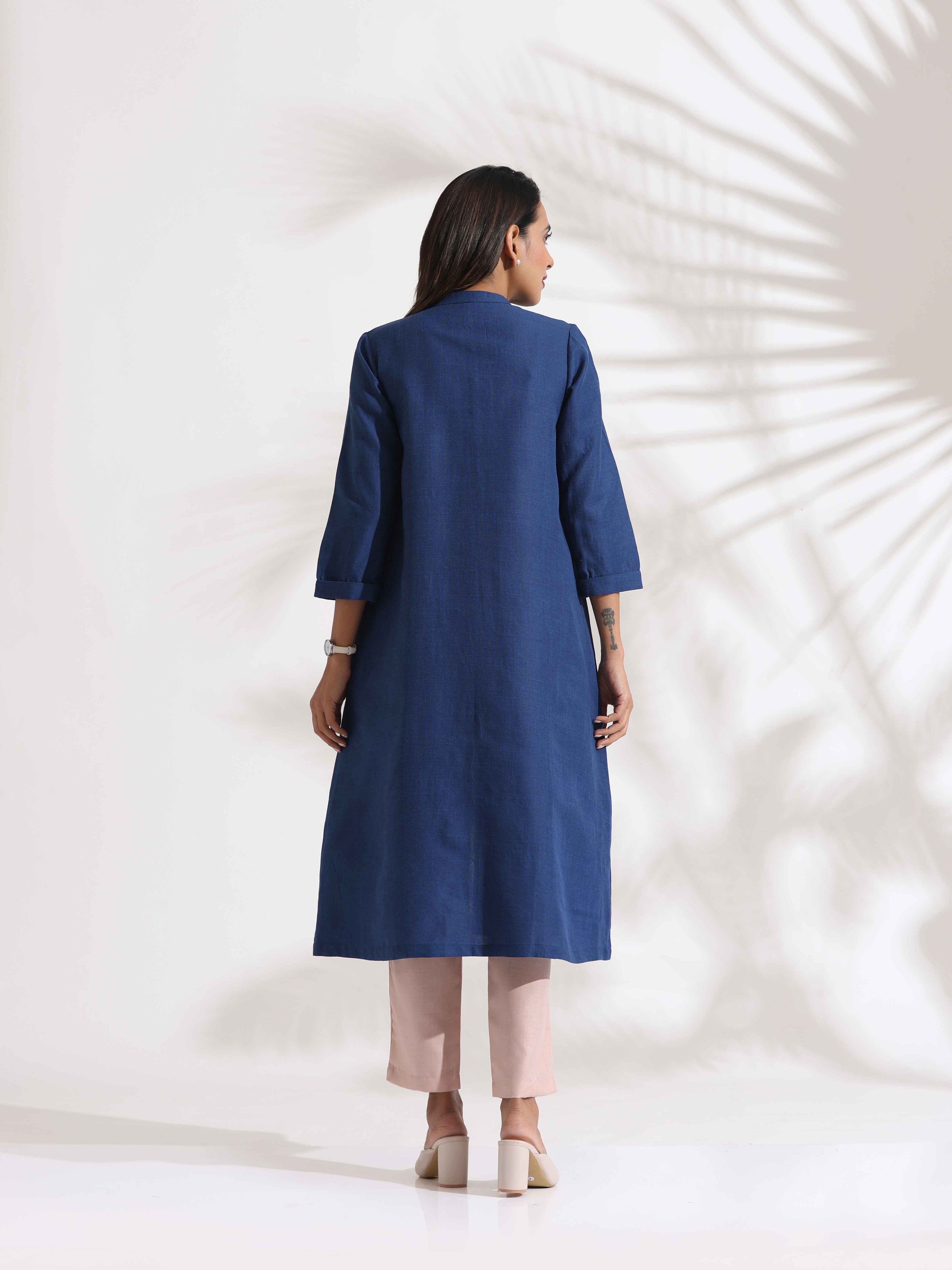 trueBrowns Blue Slub Kurta Set