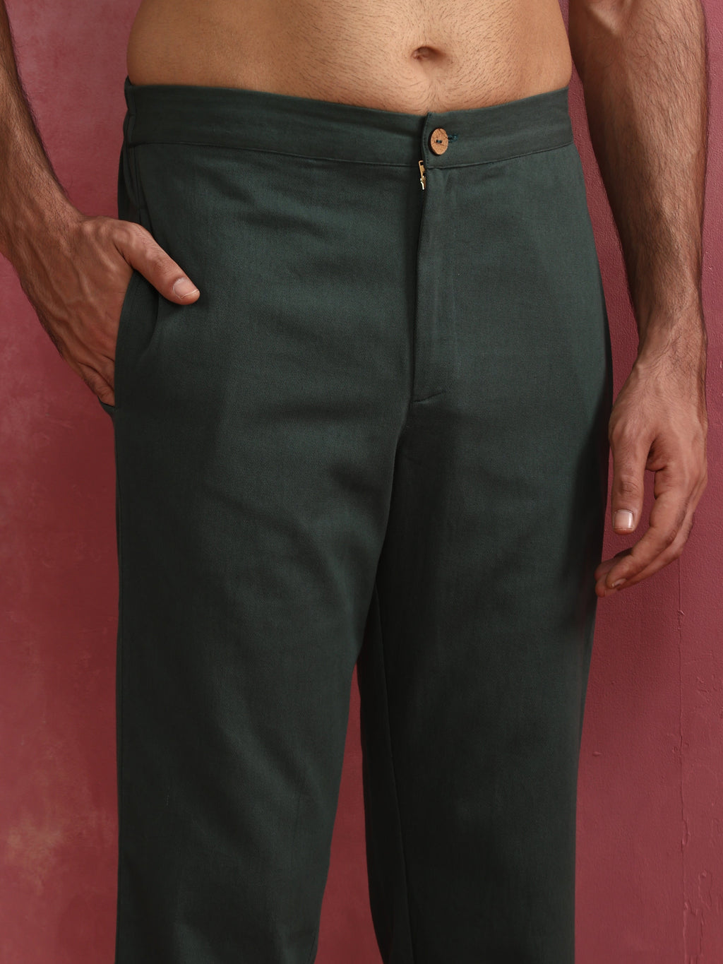 trueBrowns Men's Green Cotton Mandarin Collar Kurta Co-ord set