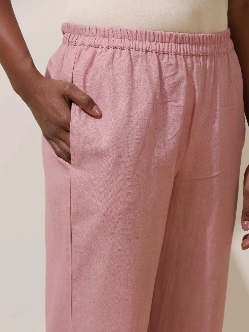 trueBrowns Pink Cotton Linen Kurta Co-Ord Set