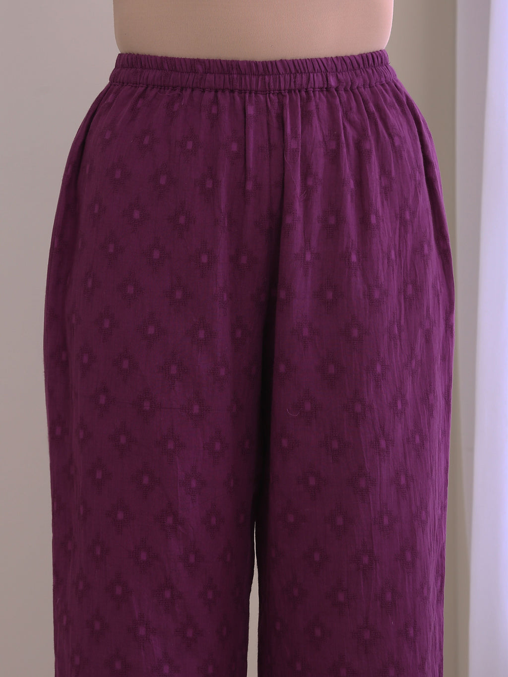 trueBrowns Plum Purple Dobby Gathers Co-Ord Set