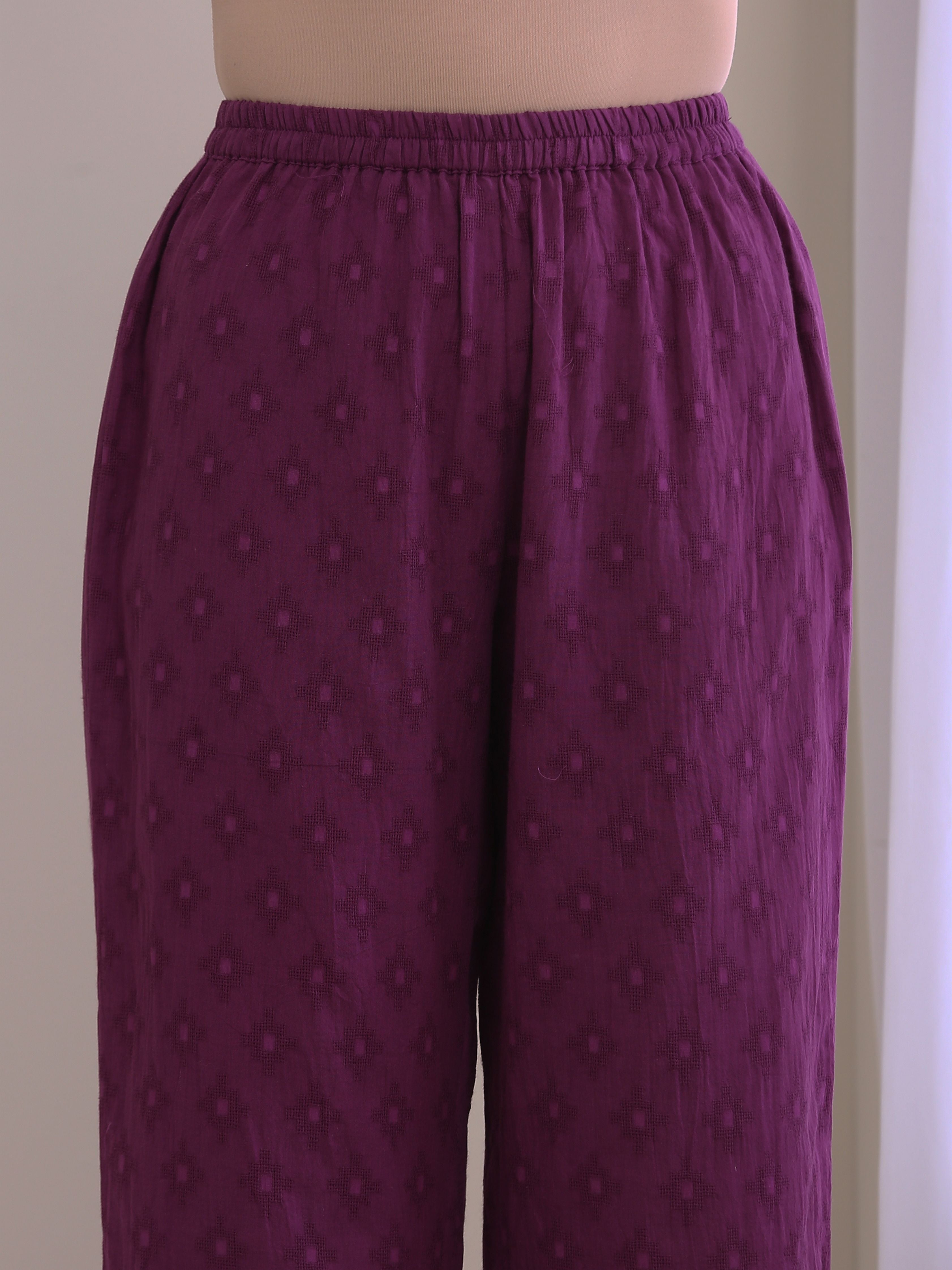 trueBrowns Plum Purple Dobby Gathers Co-Ord Set