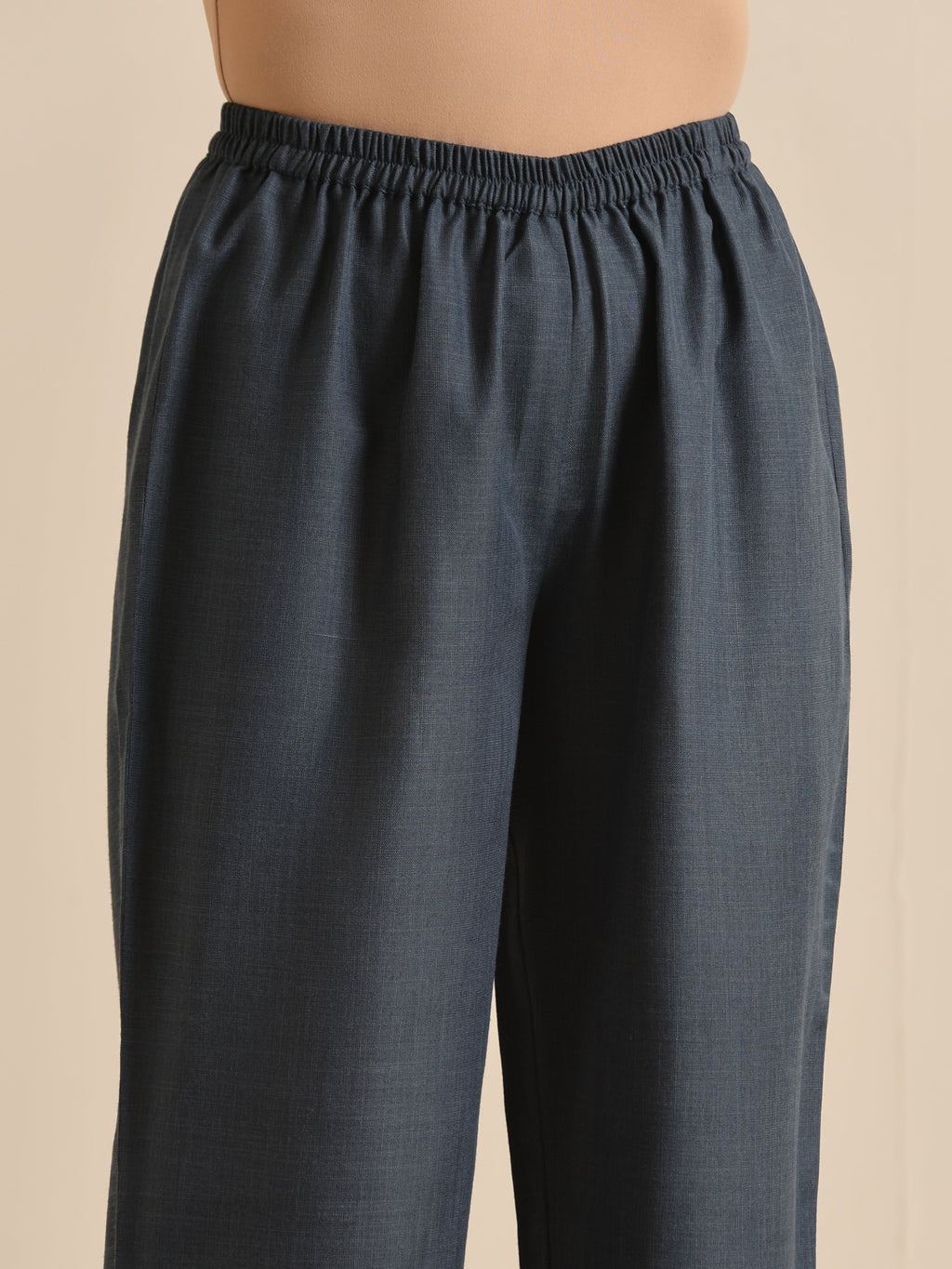 trueBrowns Light Blue Slub Gathered Kurta Pant Set
