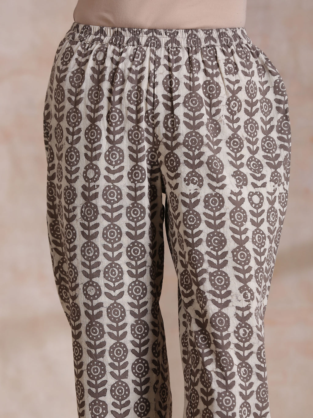 trueBrowns Clay Dabu Zig-Zag Motifs Print Cotton Kurta Pant Set