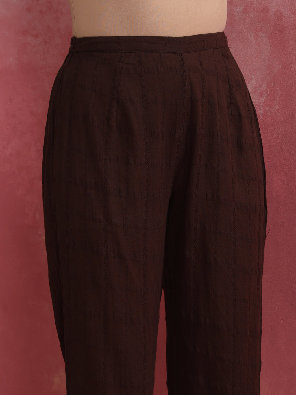 trueBrowns Mauve Cotton Dobby Front Slit Kurta Set
