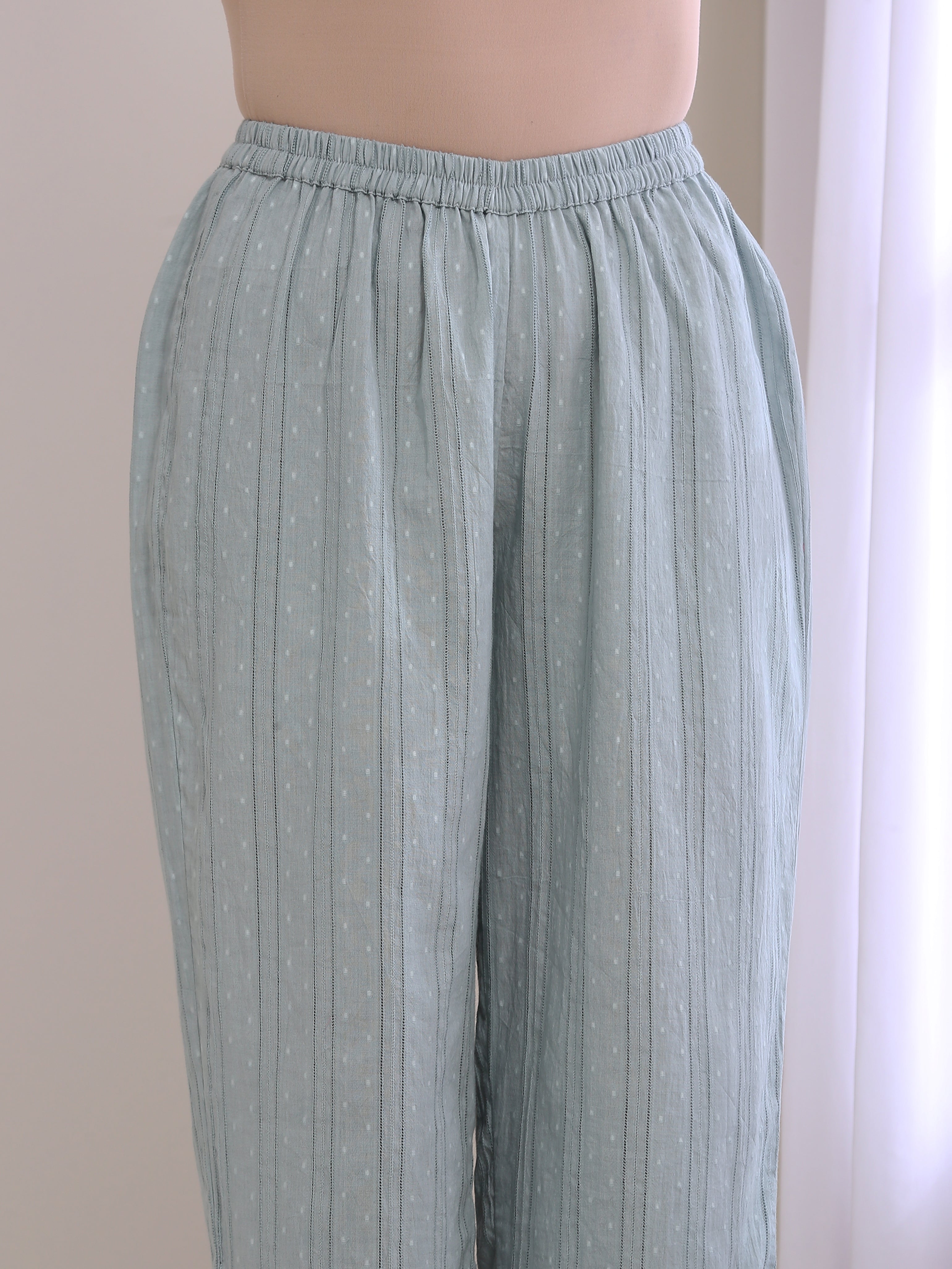 trueBrowns Eggshell Blue Dobby Relaxed Fit Co-Ord Set